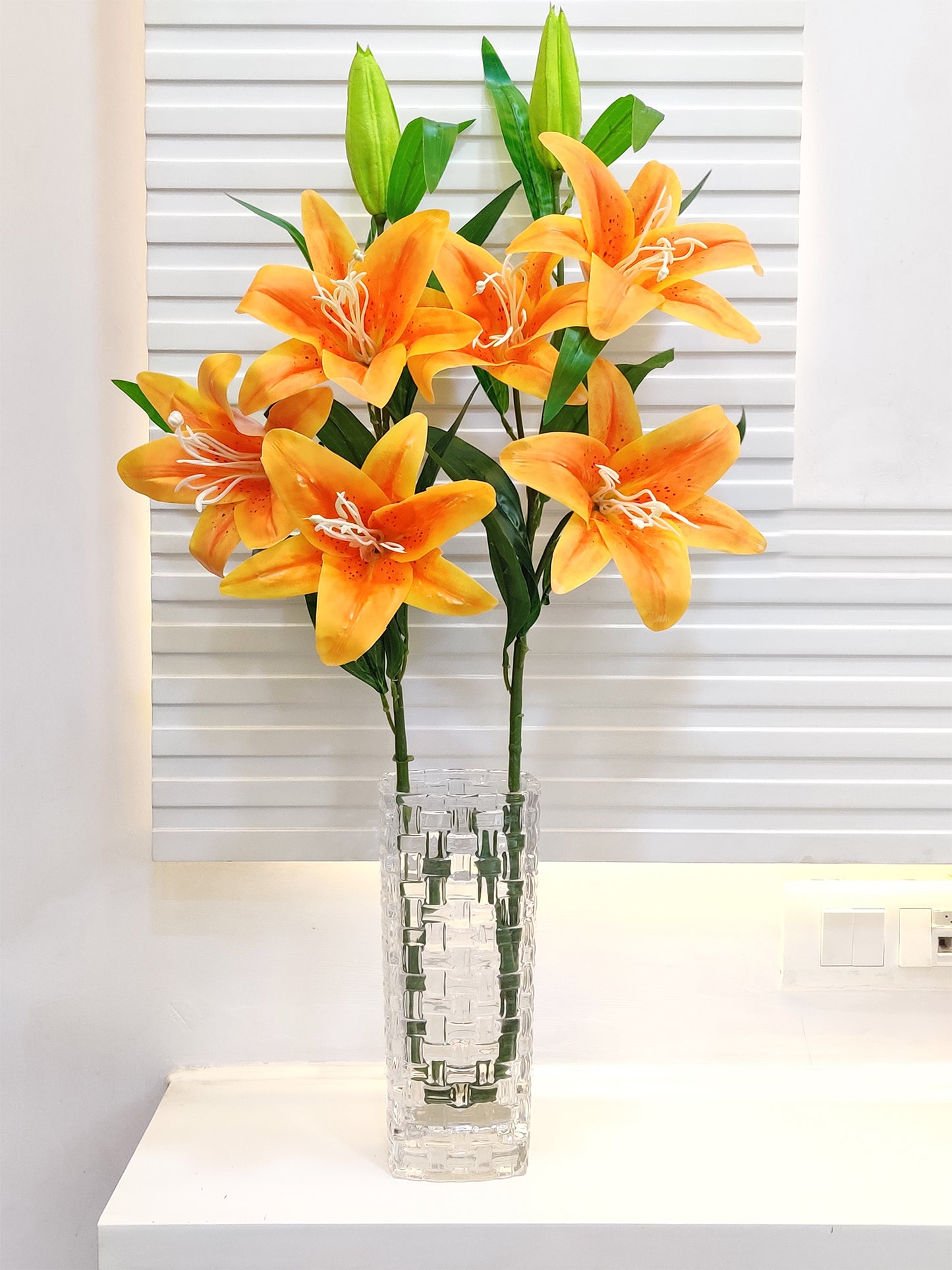 ARTSY Artificial Lily Flower Stick Orange: Timeless Elegance in Every Detail For Home Decor, Office Decor, Vae Filler, Gifting and many more, 3 Big flowers, 100 CM Long