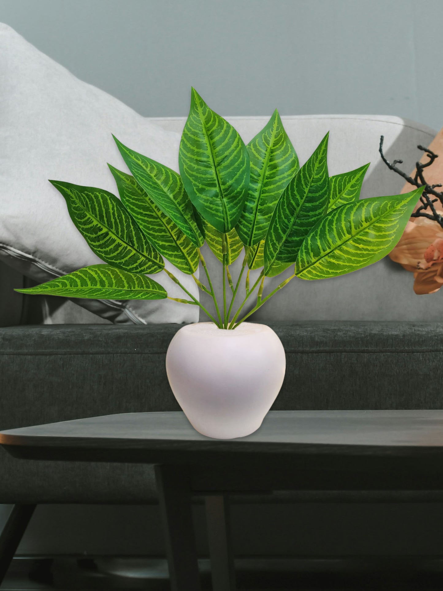 ARTSY® Artificial plants with pot for home decor, leaves, plants for pot/vase, home/office decor, gift, craft, artificial flowers with pot, combo, pack of 1 piece, 35 cm height, Green
