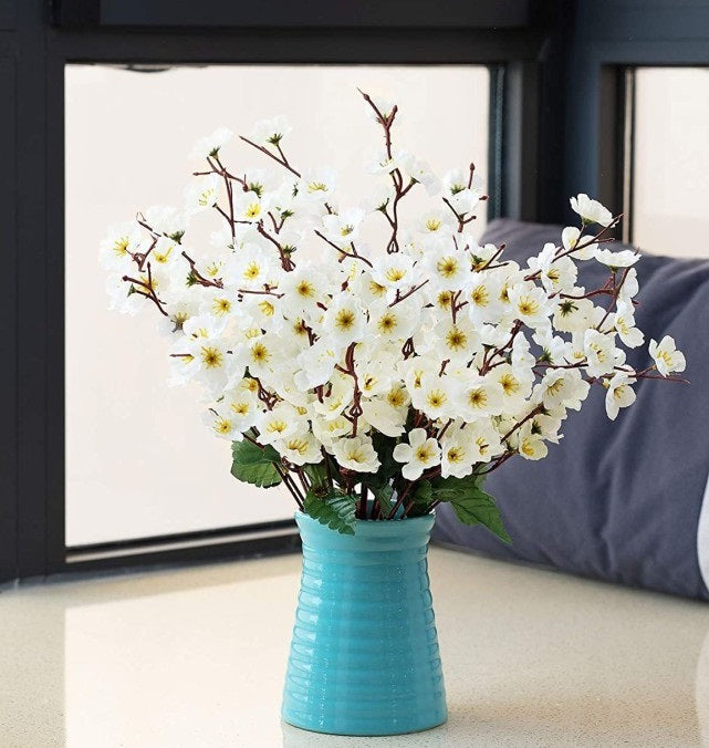 Elegant White Artificial Cherry Blossom Flower Bunch - Lifelike Pack of 1 Piece for Timeless Beauty, Without Vase, 55 Cm Long