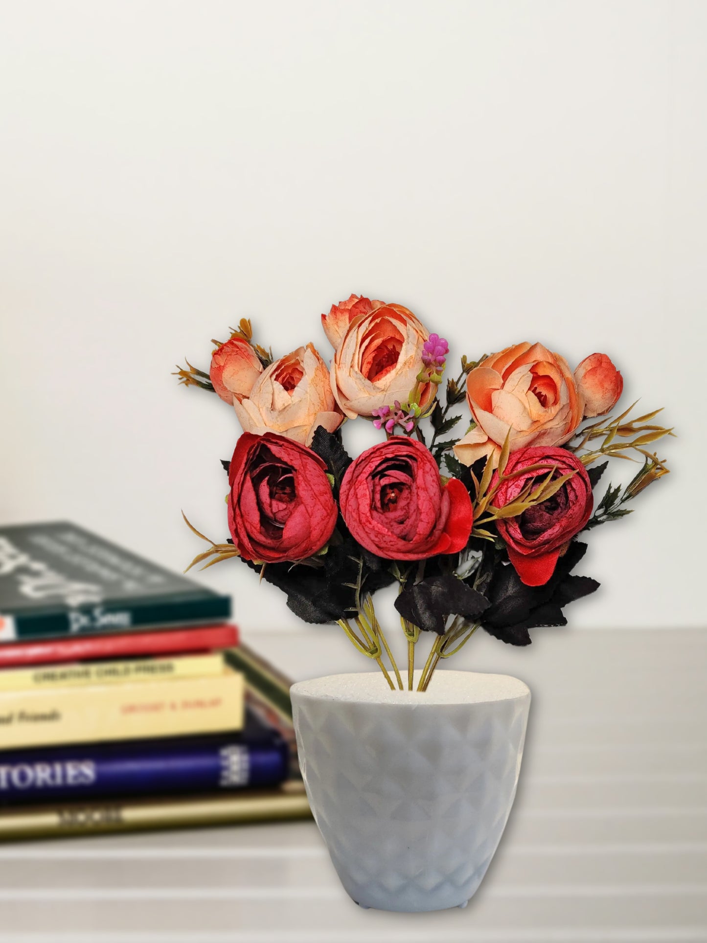 ARTSY® Artificial flowers with pot for Home decoration, table top, office decor, peony flowers, craft, gift, 35 cm height, Peach, Pack of 1 Piece