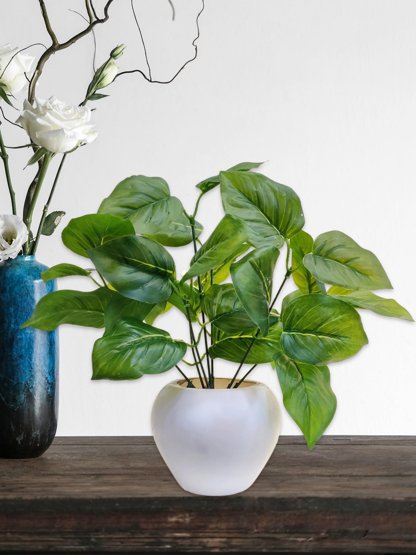 ARTSY® Artificial plants with pot for home decor, leaves, plants for pot/vase, home/office decor, gift, craft, artificial leaves flowers with pot, combo, pack of 1 piece, 35 cm height, dark green