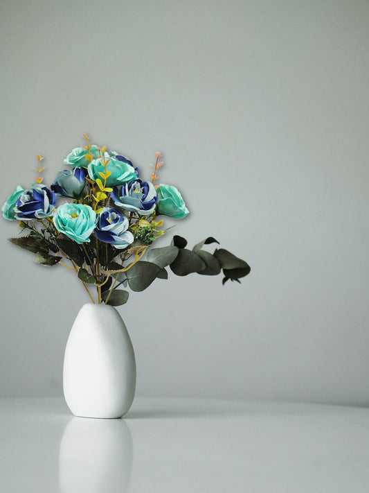 Artificial Flowers for decoration peony rose flower bunch for vase/pot, home/office decor, gift, artificial plant, Craft, Without Vase, Pack of 1 piece, blue