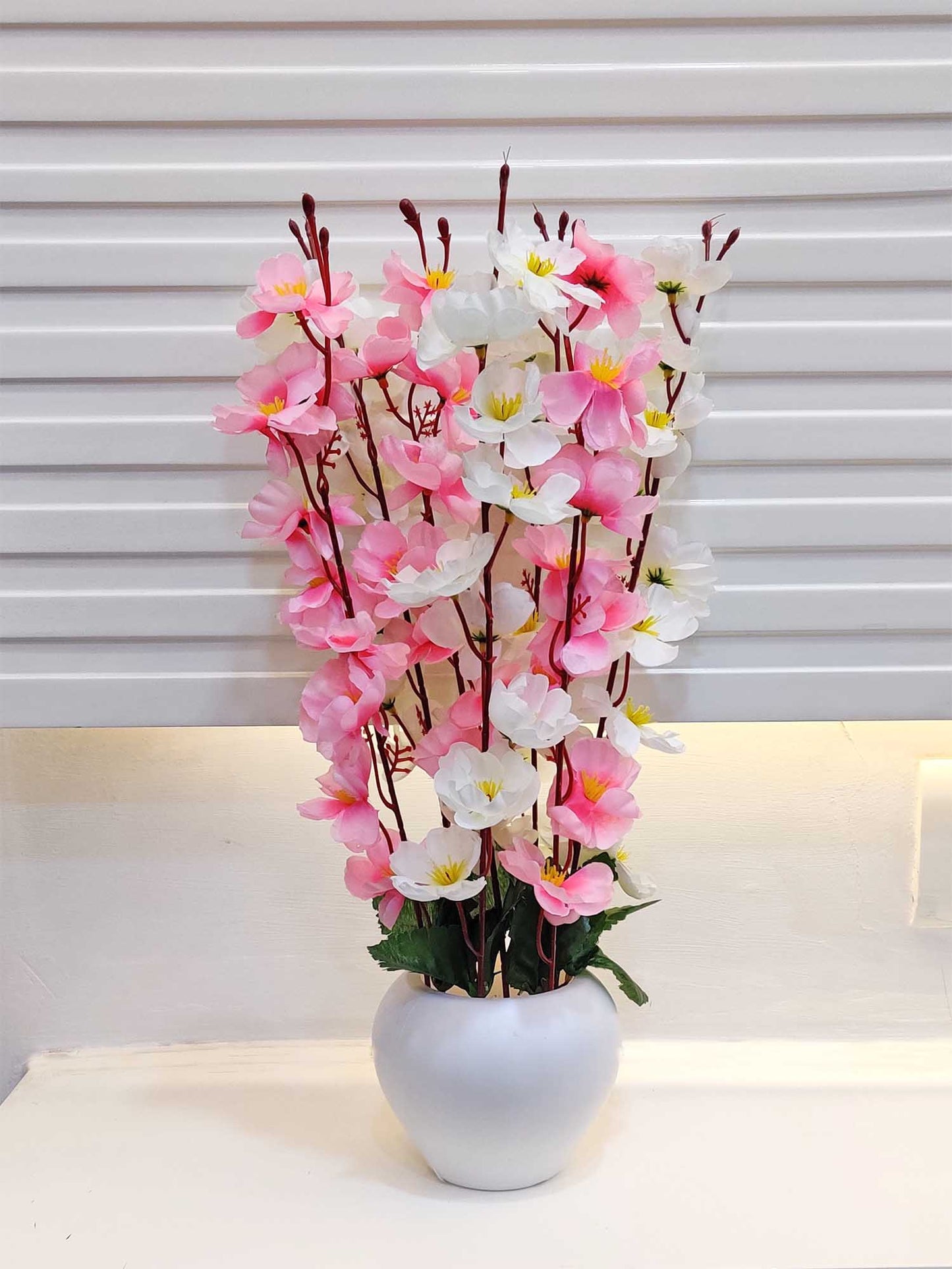 ARTSY® Artificial Flowers With Pot For Home Decoration, Office Decor Cherry Blossom combo, Lightpink White, 1 Piece