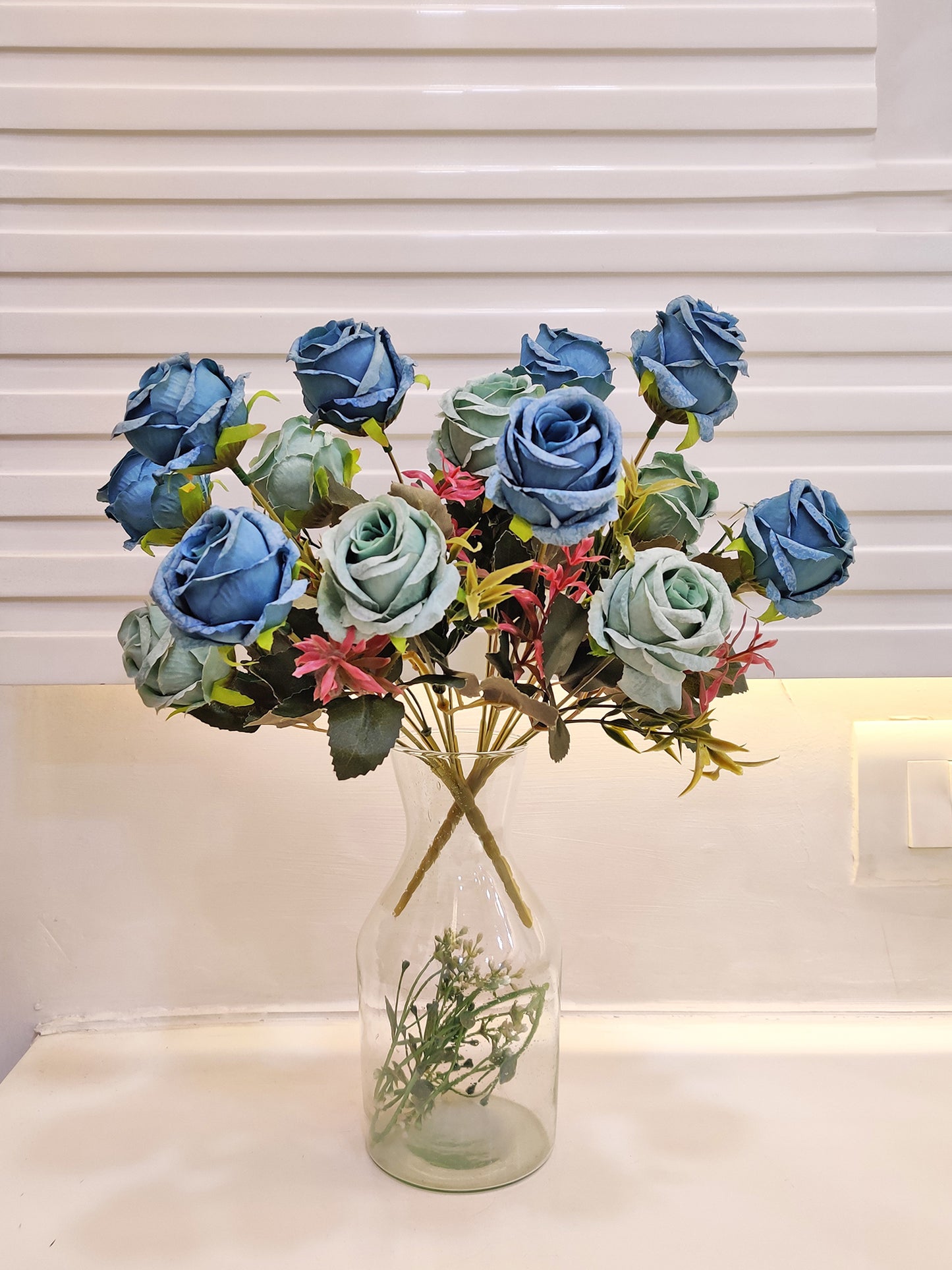 Enchanting Elegance: Artificial Blue Rose Flower For Vase Filler, Home Decoration, DIY craft And Many More, Combo pack of 2 Pieces, Without Vase