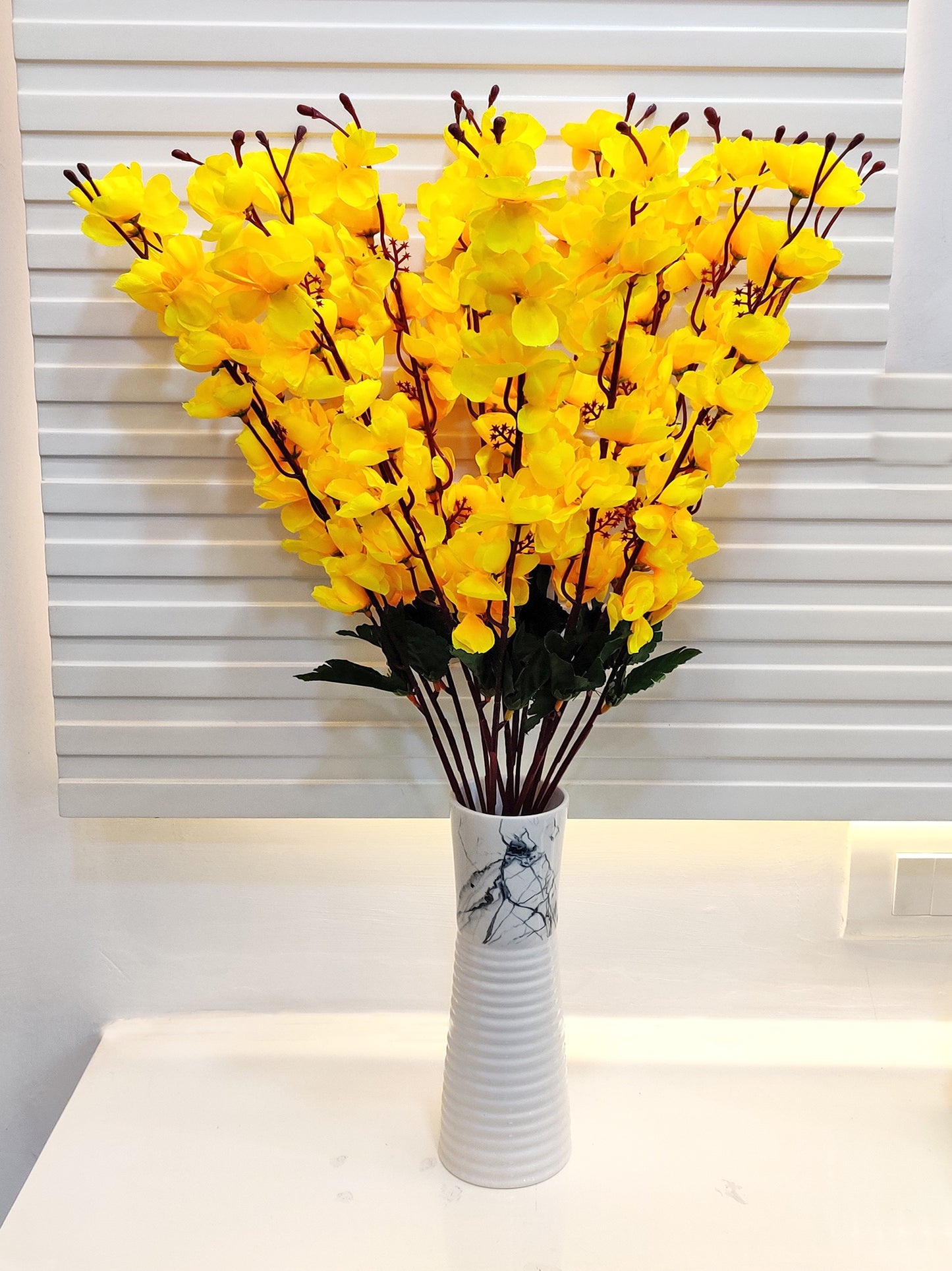 ARTSY® Artificial Flowers For Home Decoration Cherry Blossom Flower Bunch For Vase , Office Decor, Without VASE, Combo (Yellow , Pack of 2 Pieces)