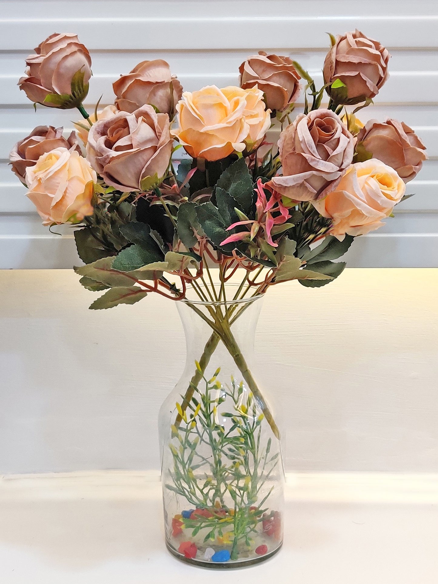 Golden Opulence: Lifelike Artificial Golden Rose - Eternal Gilded Beauty, Artificial rose flower bunches for vase, home decor, Combo Pack of 2 Pieces, Without Vase