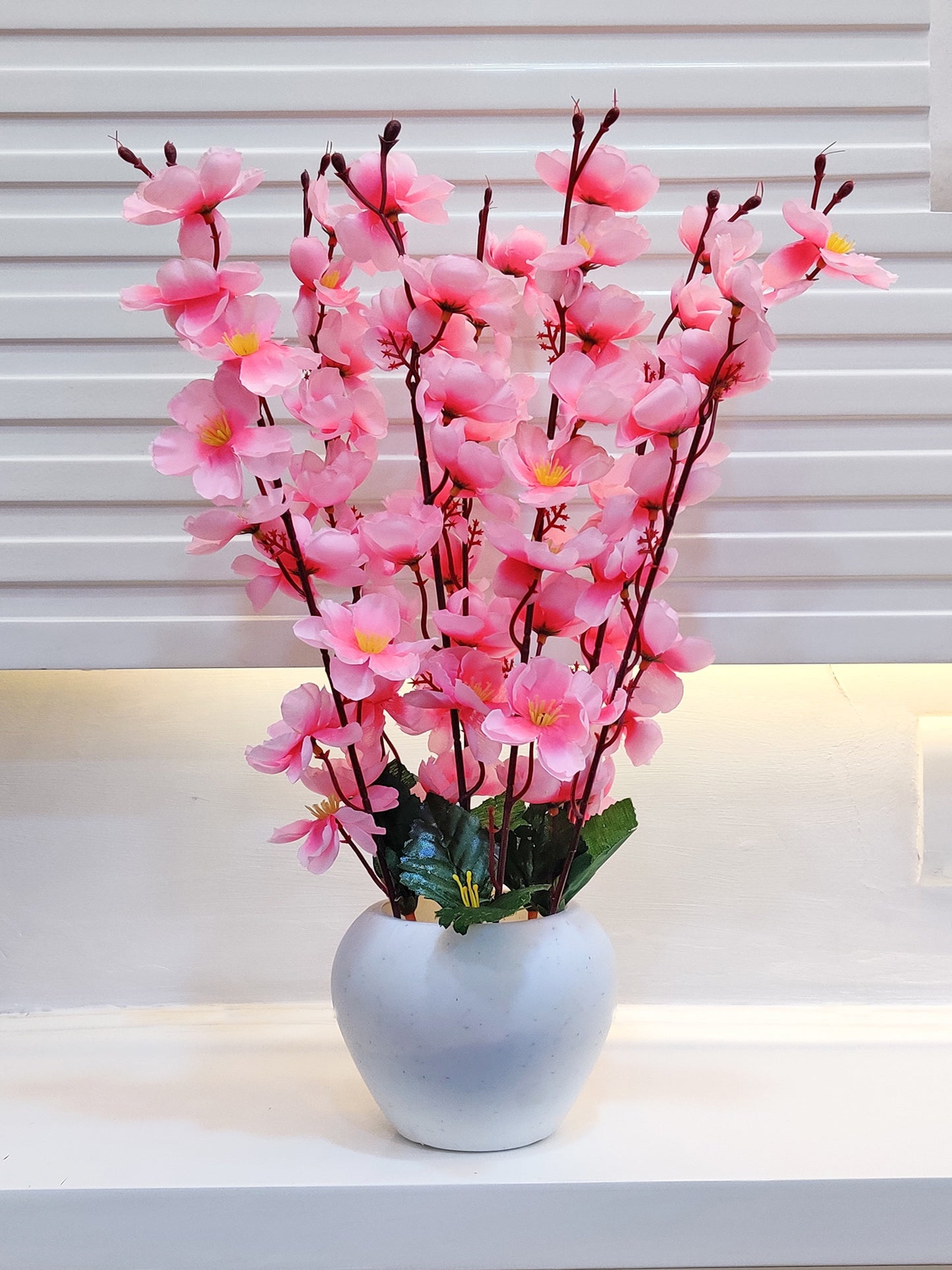 ARTSY® Artificial Flowers With Pot For Home Decoration, Office Decor Cherry Blossom combo, baypink, 1 Piece