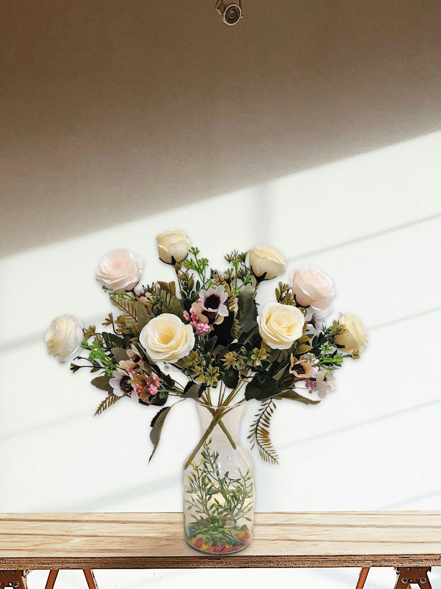 ARTSY® artificial flower for decoration, rose flower bunch, pack of 2 pieces, cream pink