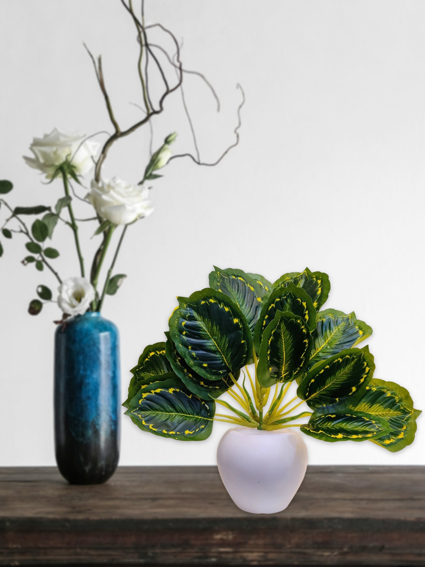 Blooming Beauty: Artificial Plant in Stylish Pot for Effortless Home Decor. Artificial Leaves with Pot Plants for Home Decoration, Leaves Bunch Flowers with Pot Office Decor, Craft and DIY, Combo, Yellow green