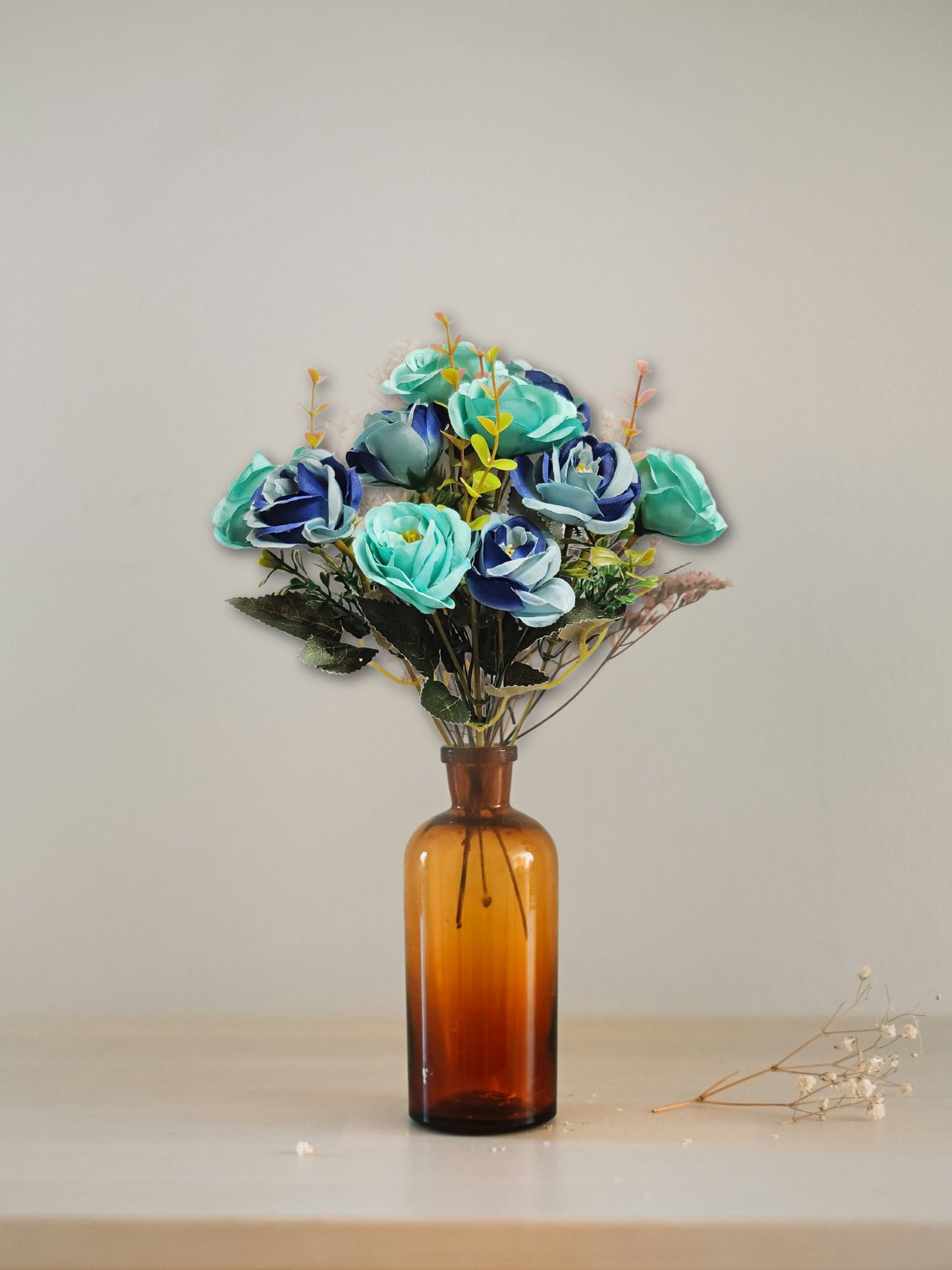 Artificial Flowers for decoration peony rose flower bunch for vase/pot, home/office decor, gift, artificial plant, Craft, Without Vase, Pack of 1 piece, blue