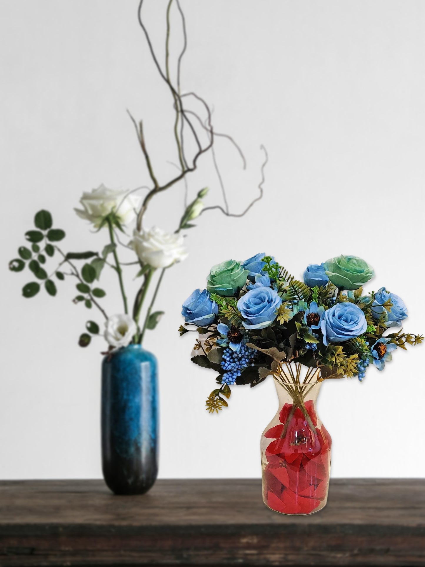 ARTSY® artificial flower for decoration, rose flower bunch, pack of 2 pieces, blue