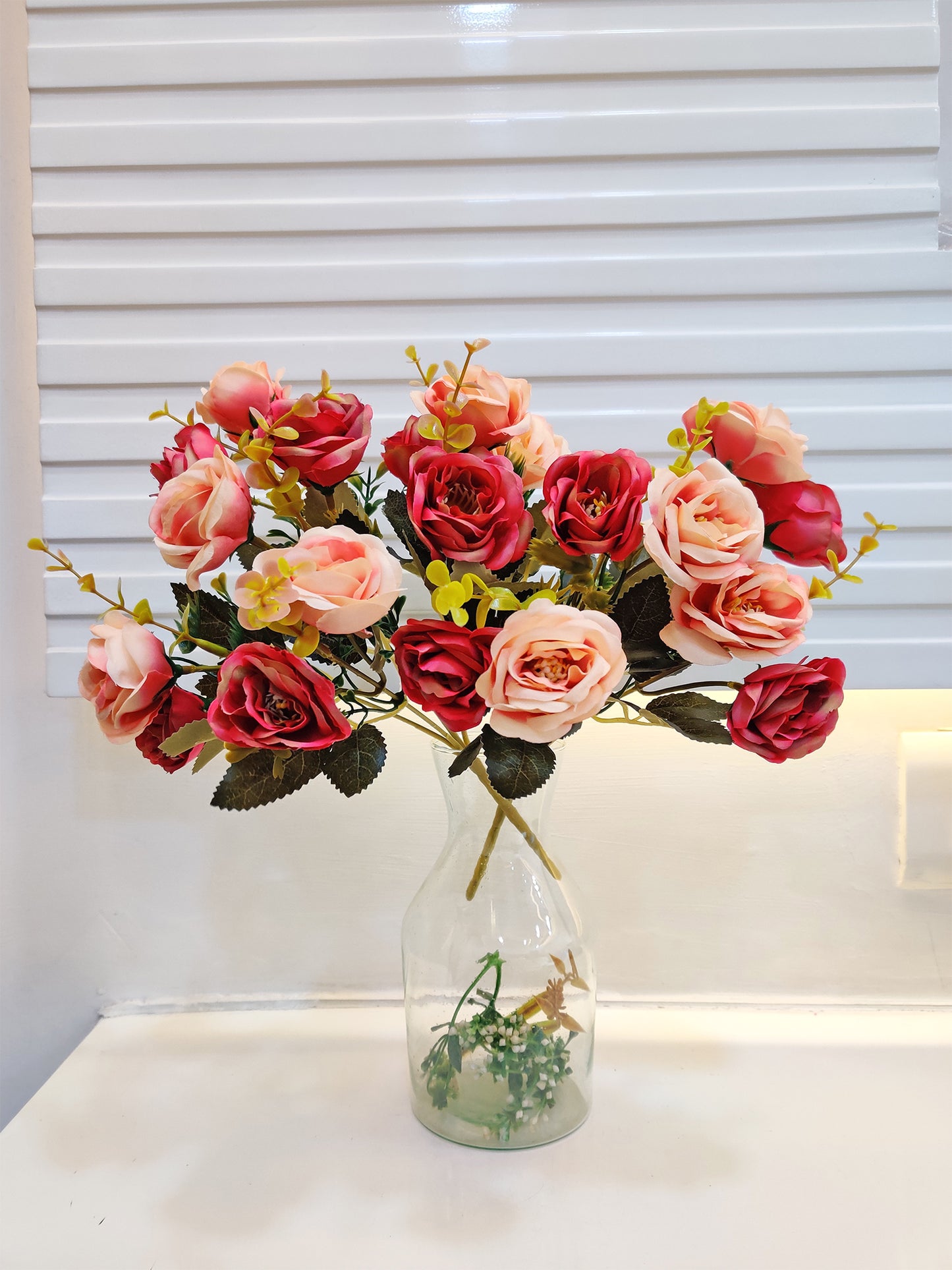 Artificial Flowers for decoration peony rose flower bunch for vase/pot, home/office decor, gift, artificial plant, Craft, Without Vase, Pack of 2 piece, pink, 35 cm height