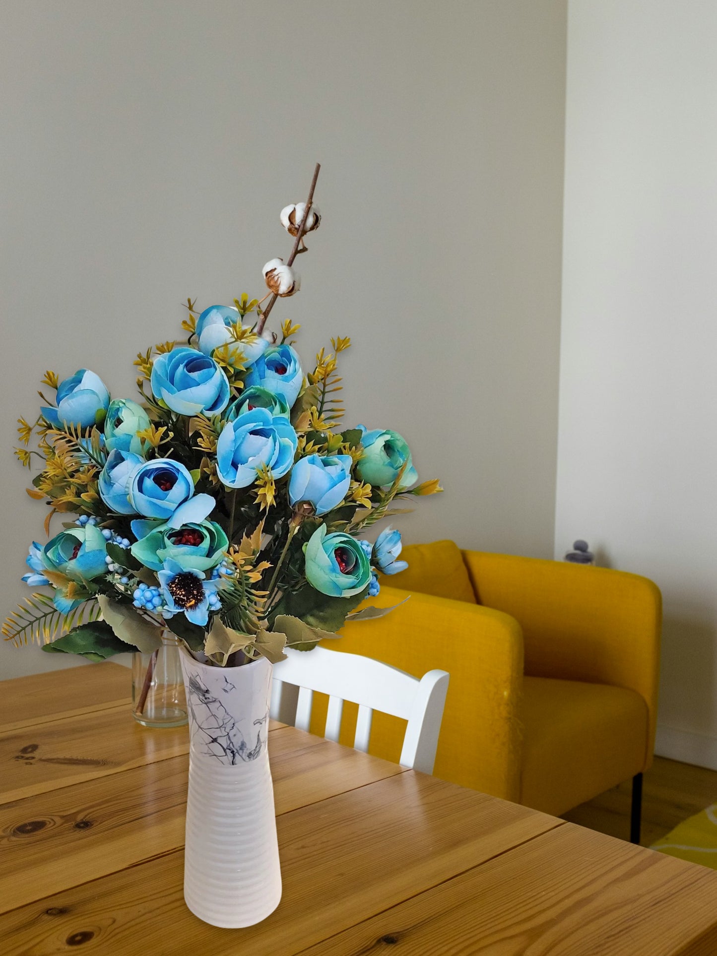 ARTSY® Artificial Flowers for home decoration dry peony Flower bunch For room decor, Office, for vase, pot filler, gifting, Craft, Without Vase, combo, Pack of 2 piece, 6 branches each, blue