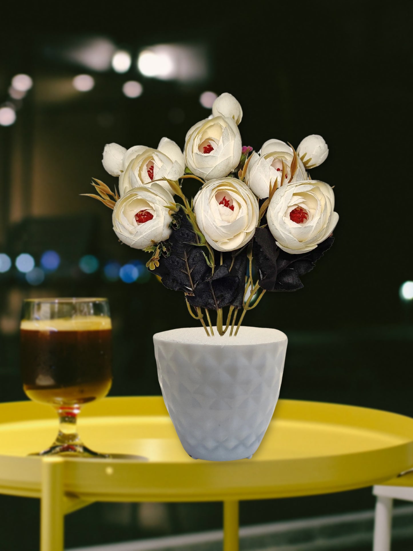 ARTSY® Artificial flowers with pot for Home decoration, table top, office decor, peony flowers, craft, gift, 35 cm height, White, Pack of 1 Piece