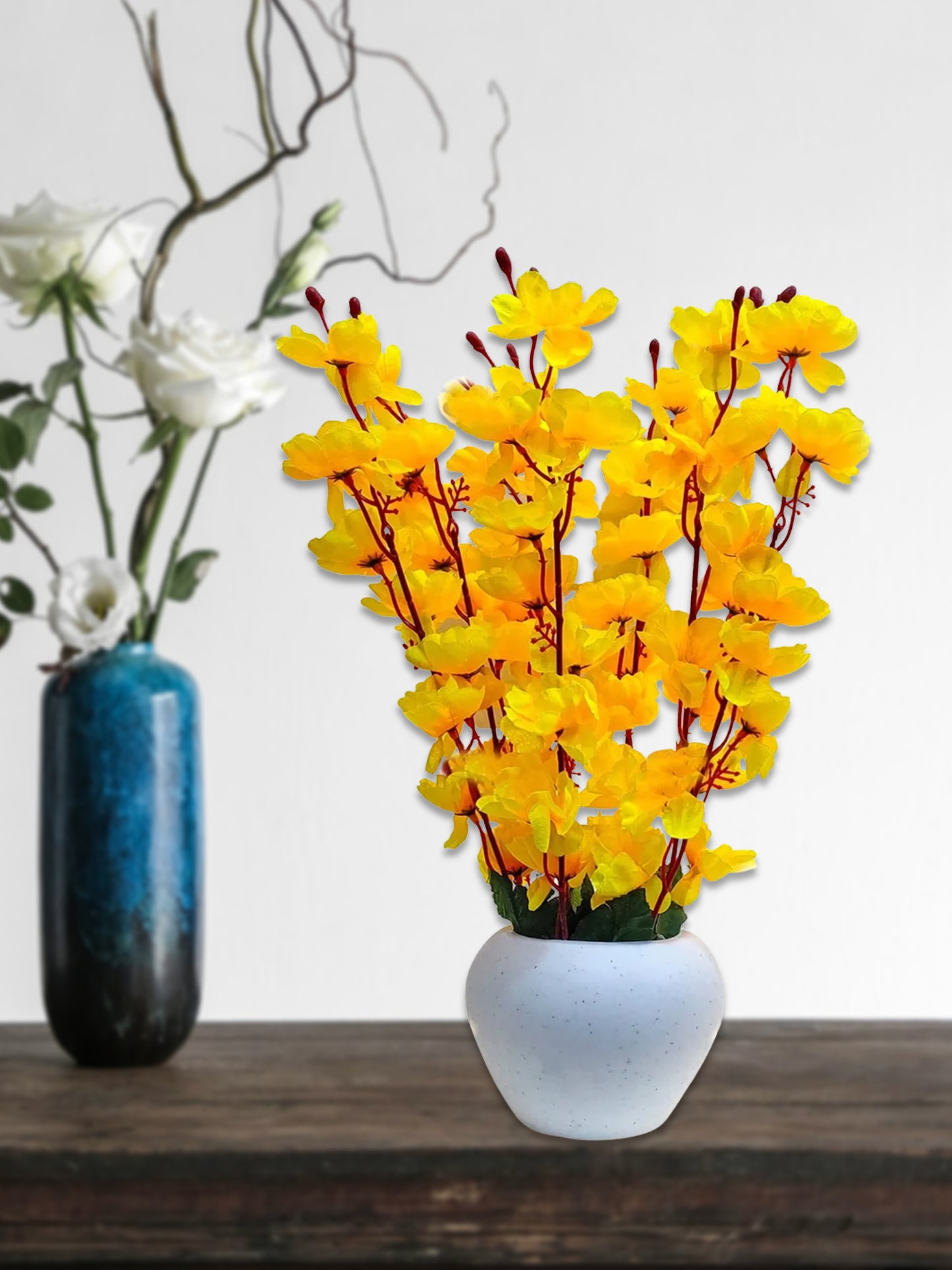 ARTSY® Artificial Flowers With Pot For Home Decoration, Office Decor Cherry Blossom combo, Yellow, 1 Piece