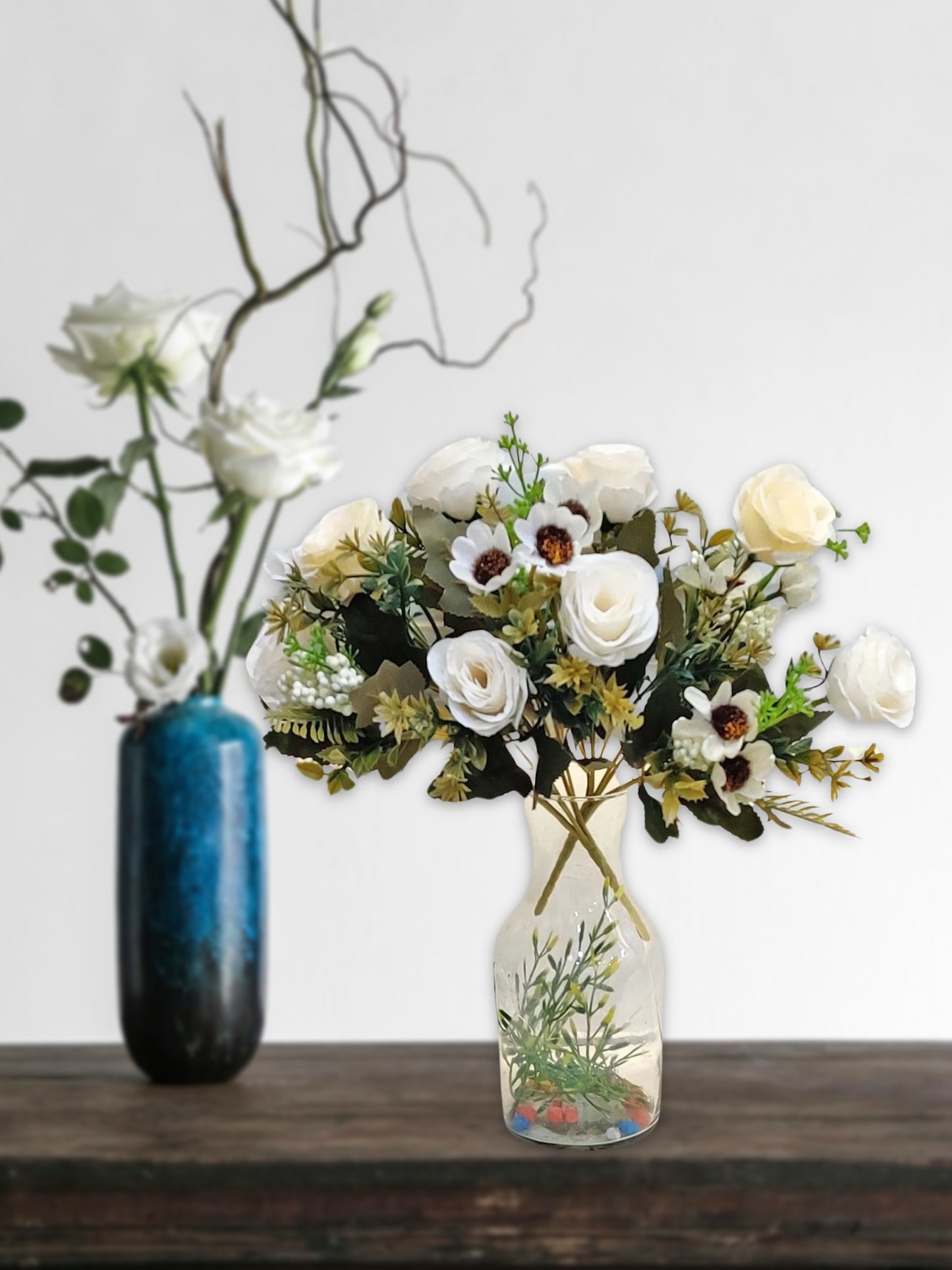 ARTSY® artificial flower for decoration, rose flower bunch, pack of 2 pieces, white