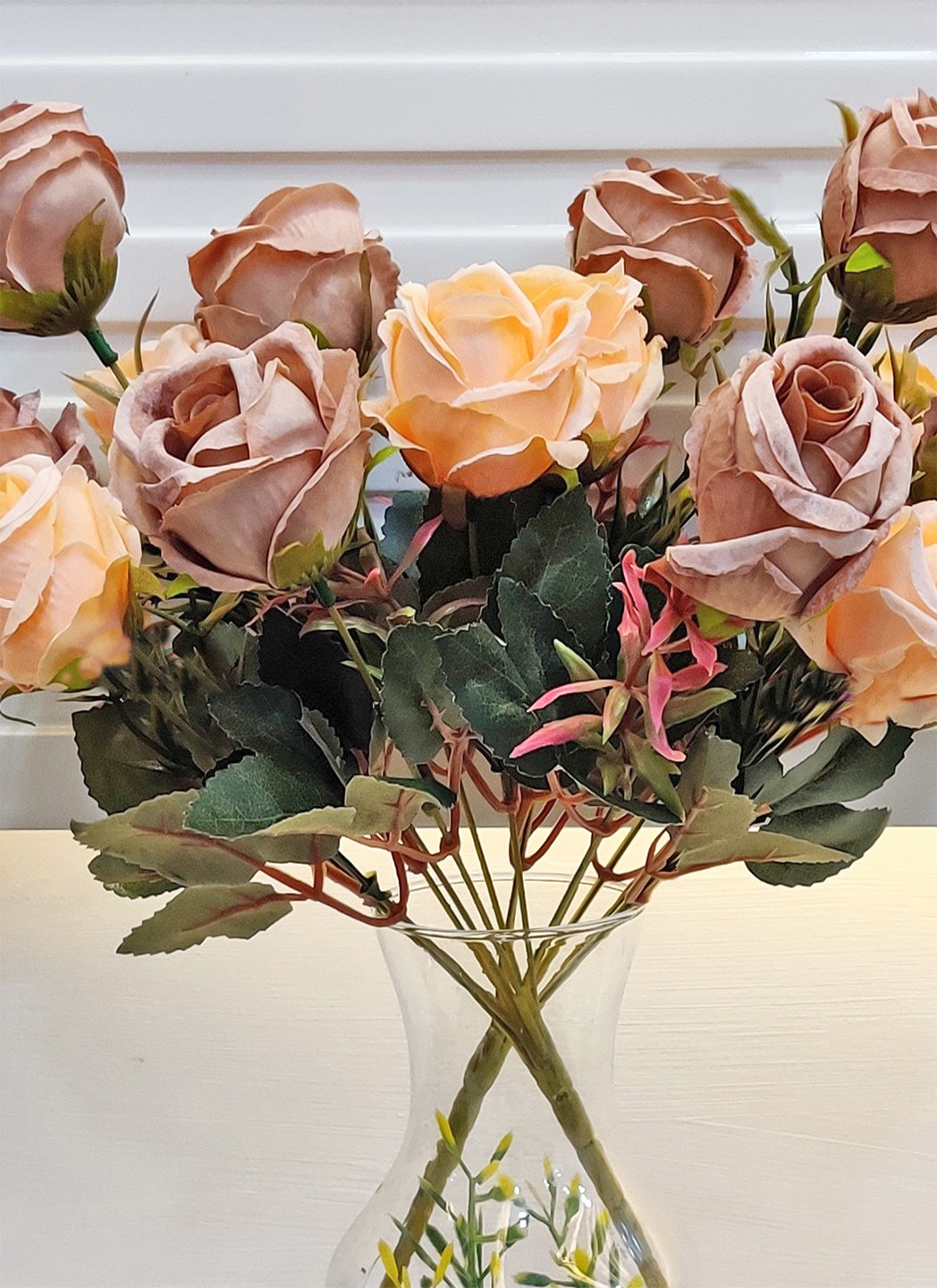 Golden Opulence: Lifelike Artificial Golden Rose - Eternal Gilded Beauty, Artificial rose flower bunches for vase, home decor, Combo Pack of 2 Pieces, Without Vase