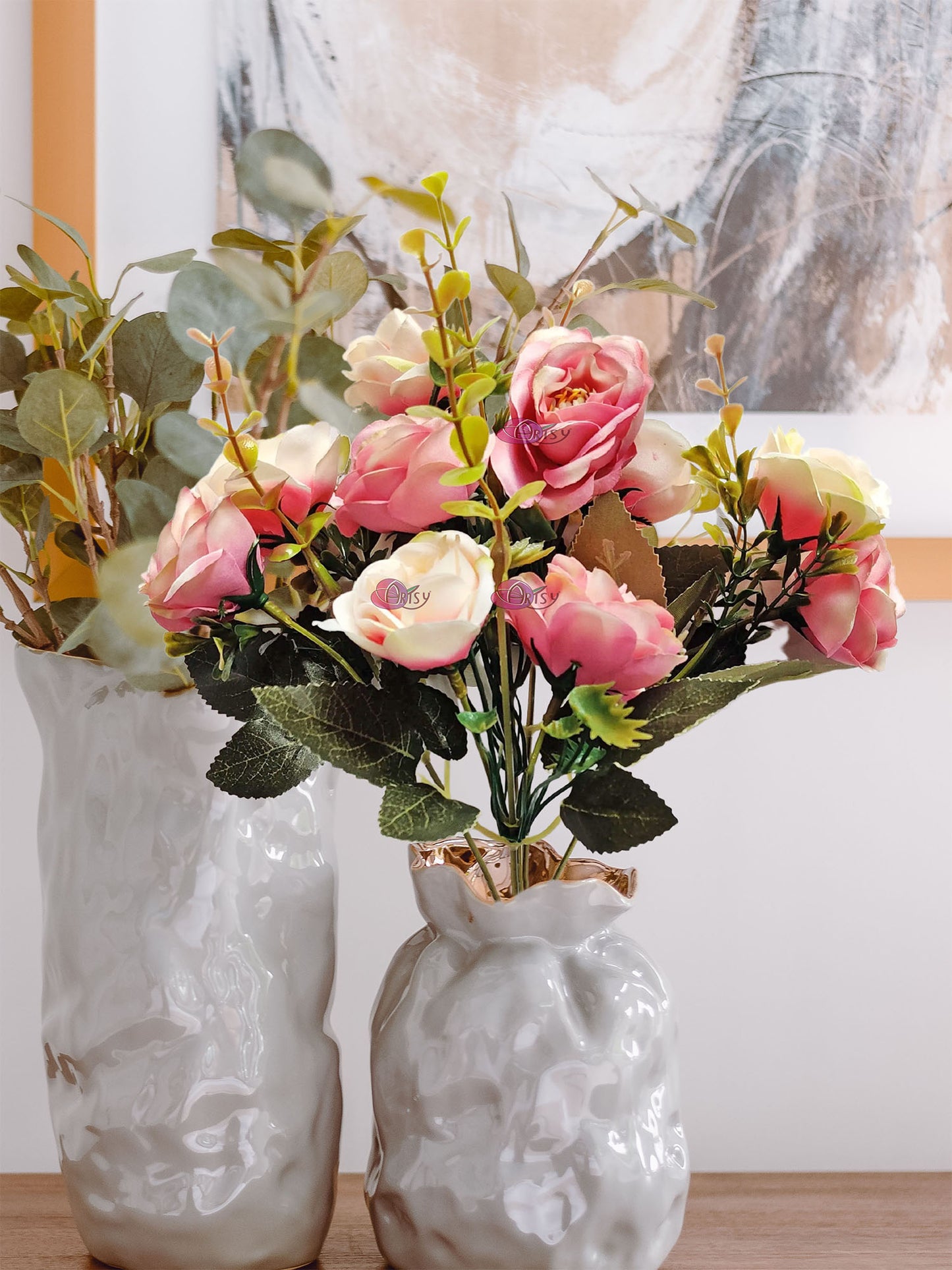 Artificial Flowers for decoration peony rose flower bunch for vase/pot, home/office decor, gift, artificial plant, Craft, Without Vase, Pack of 1 piece, baby pink