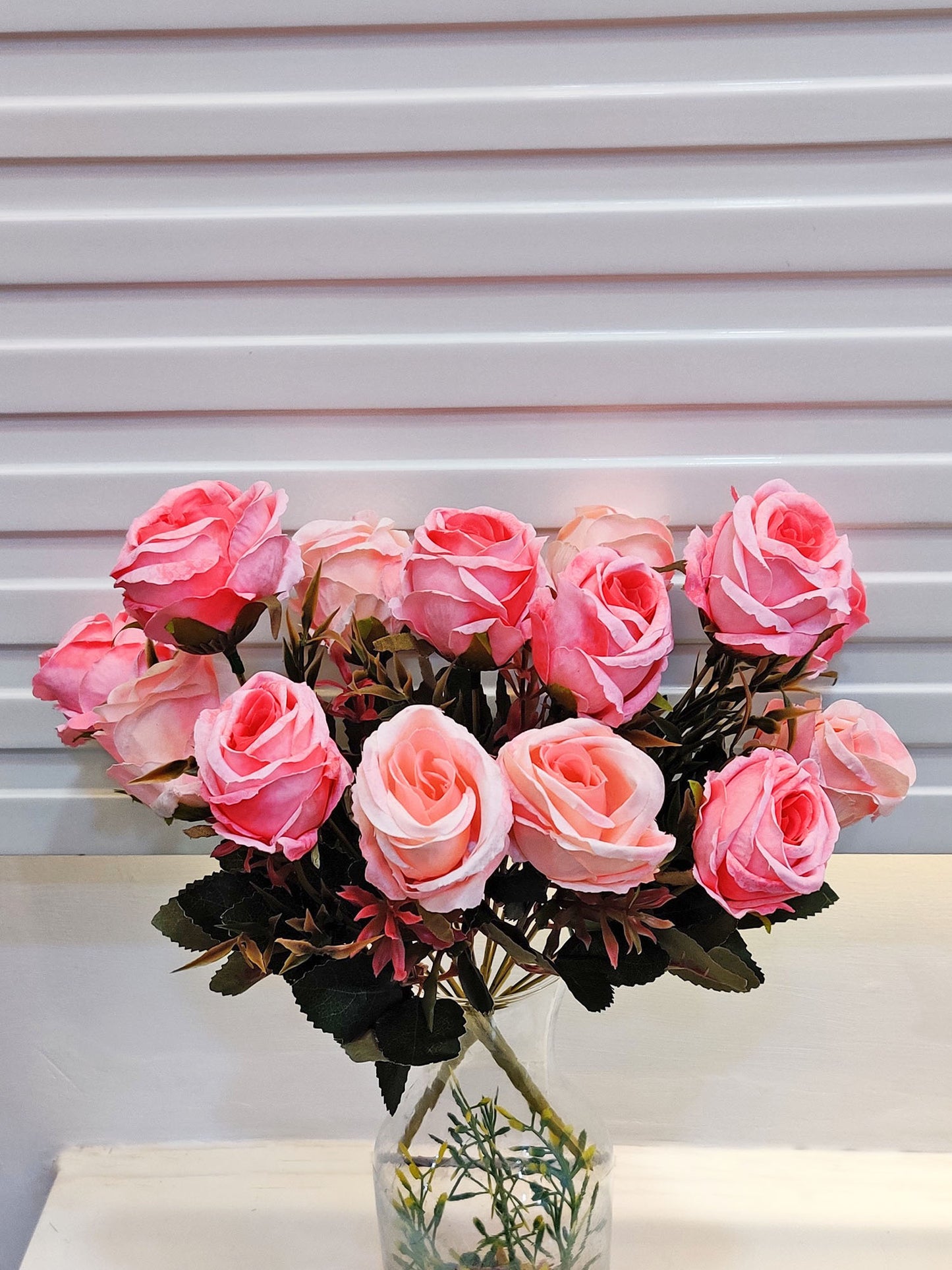 Pretty in Pink: Lifelike Artificial Pink Rose - Timeless Charm for Any Occasion, Vase filler, Home Decoration, DIY Craft, Gifting, Combo Pack of 2 Pieces, Without Vase