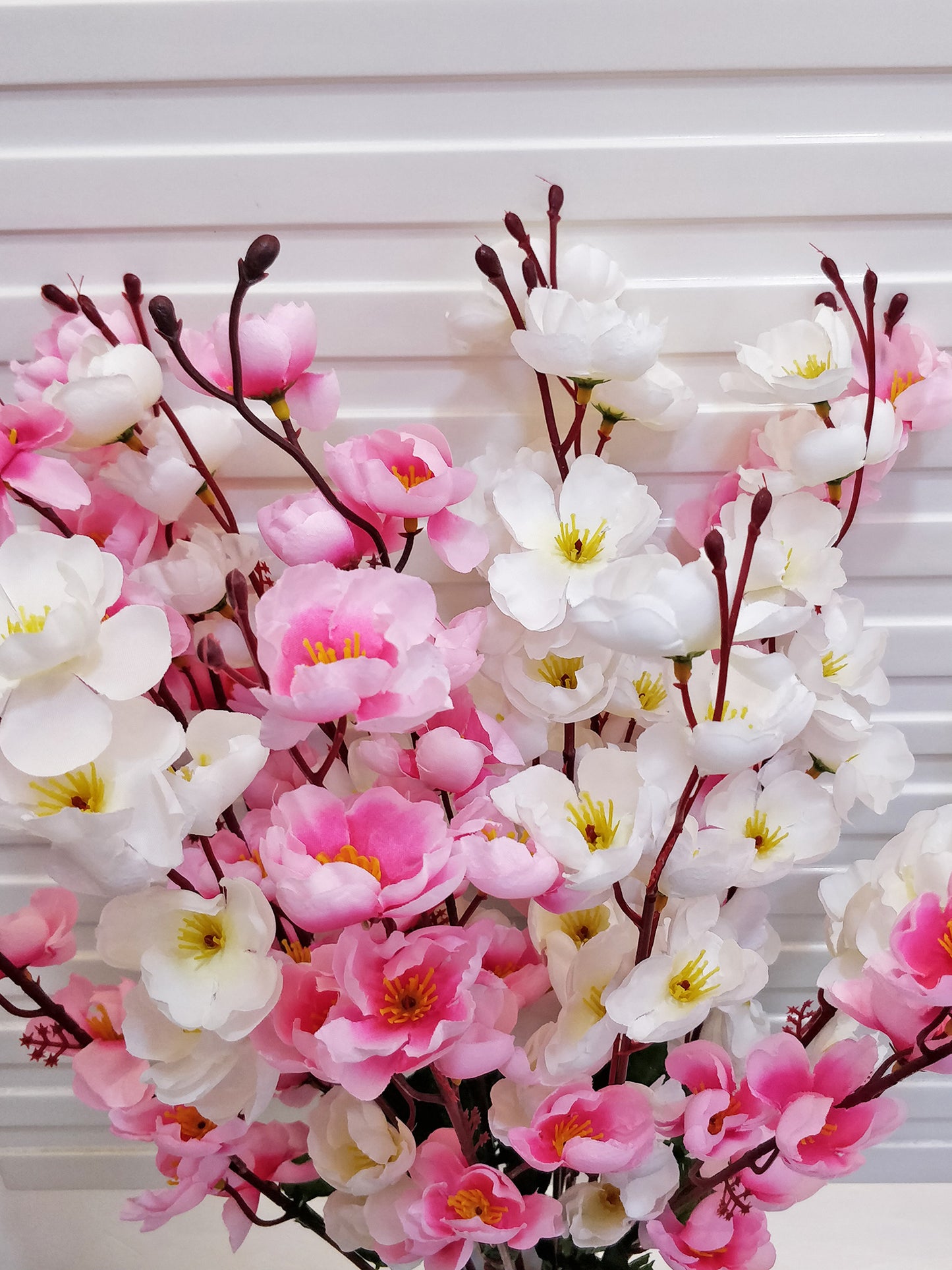 ARTSY® Artificial Flowers For Home Decoration Cherry Blossom Flower Bunch For Vase , Office Decor, Without VASE, Combo (White light pink , Pack of 2 Pieces)