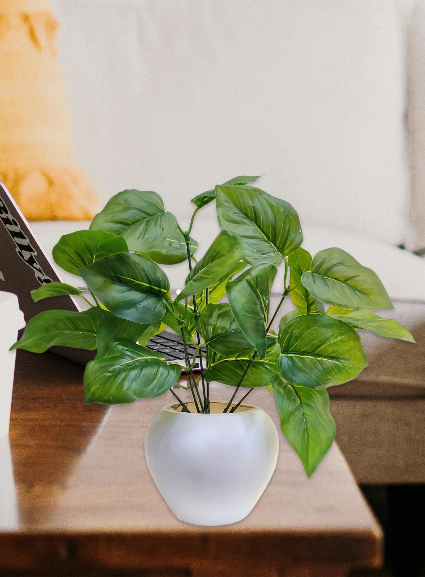 ARTSY® Artificial plants with pot for home decor, leaves, plants for pot/vase, home/office decor, gift, craft, artificial leaves flowers with pot, combo, pack of 1 piece, 35 cm height, dark green