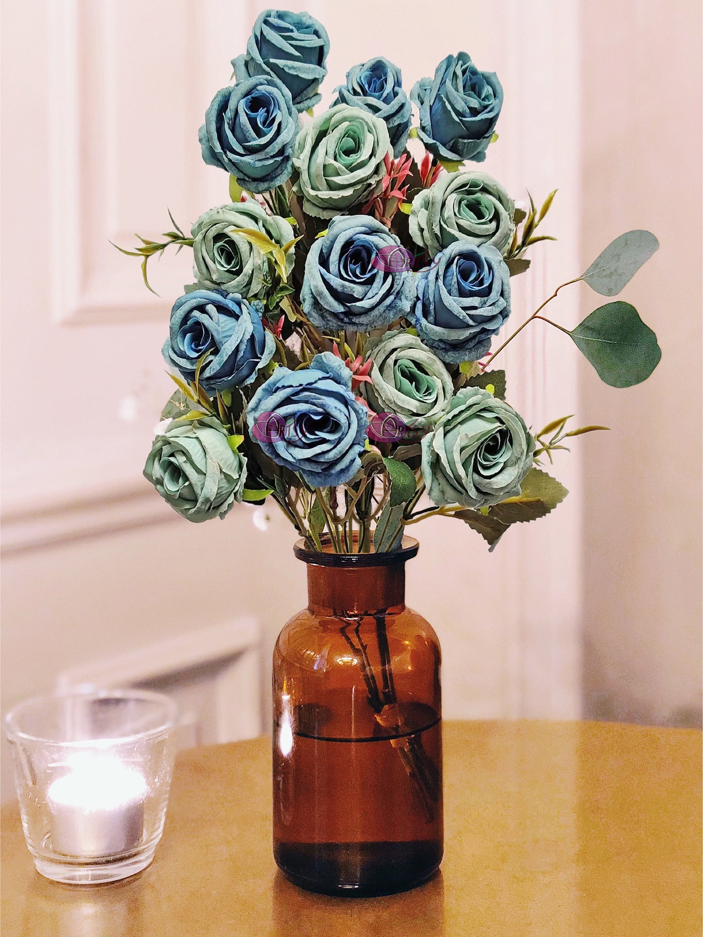 Enchanting Elegance: Artificial Blue Rose Flower For Vase Filler, Home Decoration, DIY craft And Many More, Combo pack of 2 Pieces, Without Vase