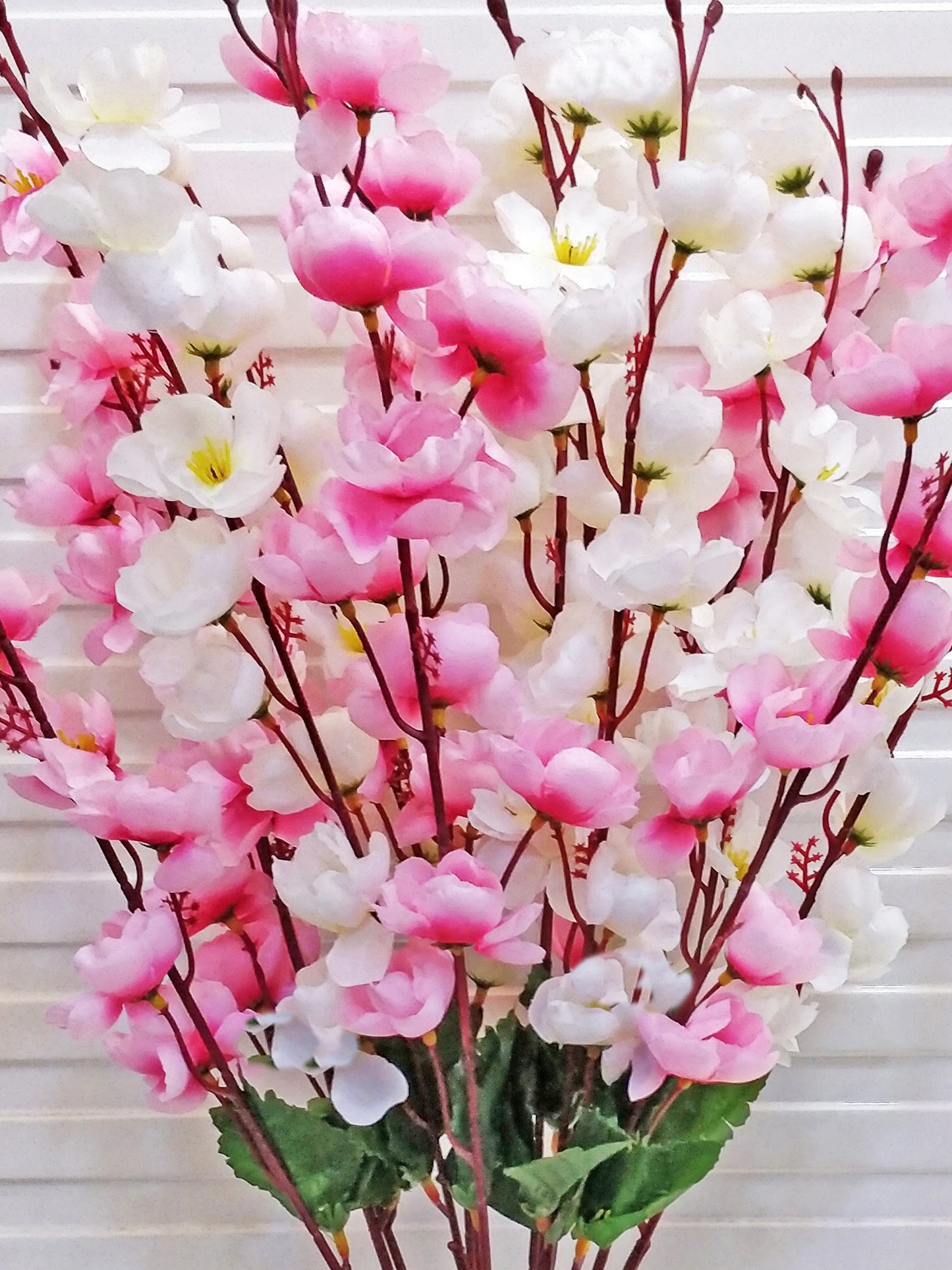 ARTSY® Artificial Flowers For Home Decoration Cherry Blossom Flower Bunch For Vase , Office Decor, Without VASE, Combo (White light pink , Pack of 2 Pieces)