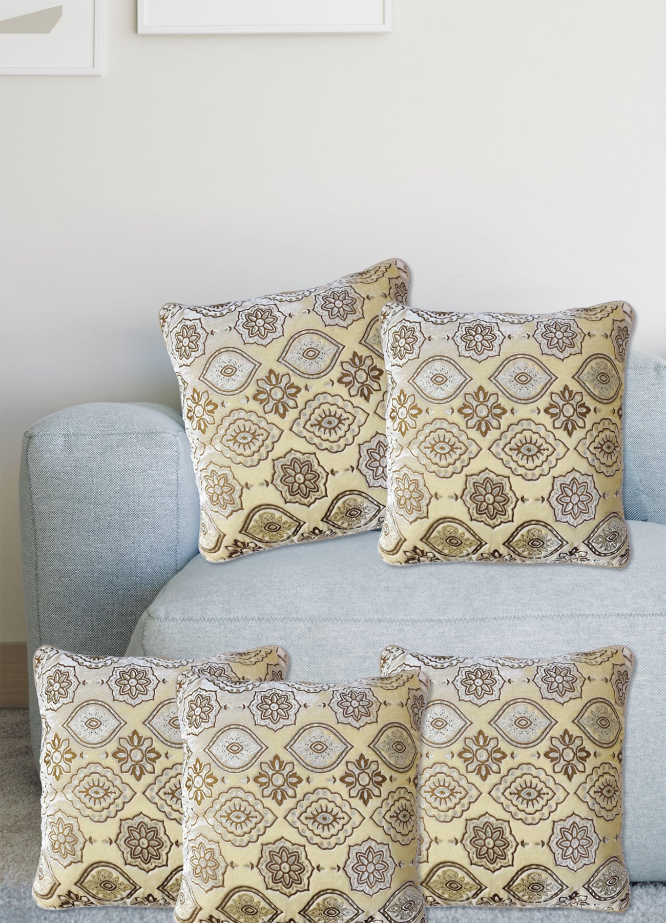 Bundle of 5 Beige Velvet Cushion Covers – Cozy Elegance for Your Home, 16 X16 Inches