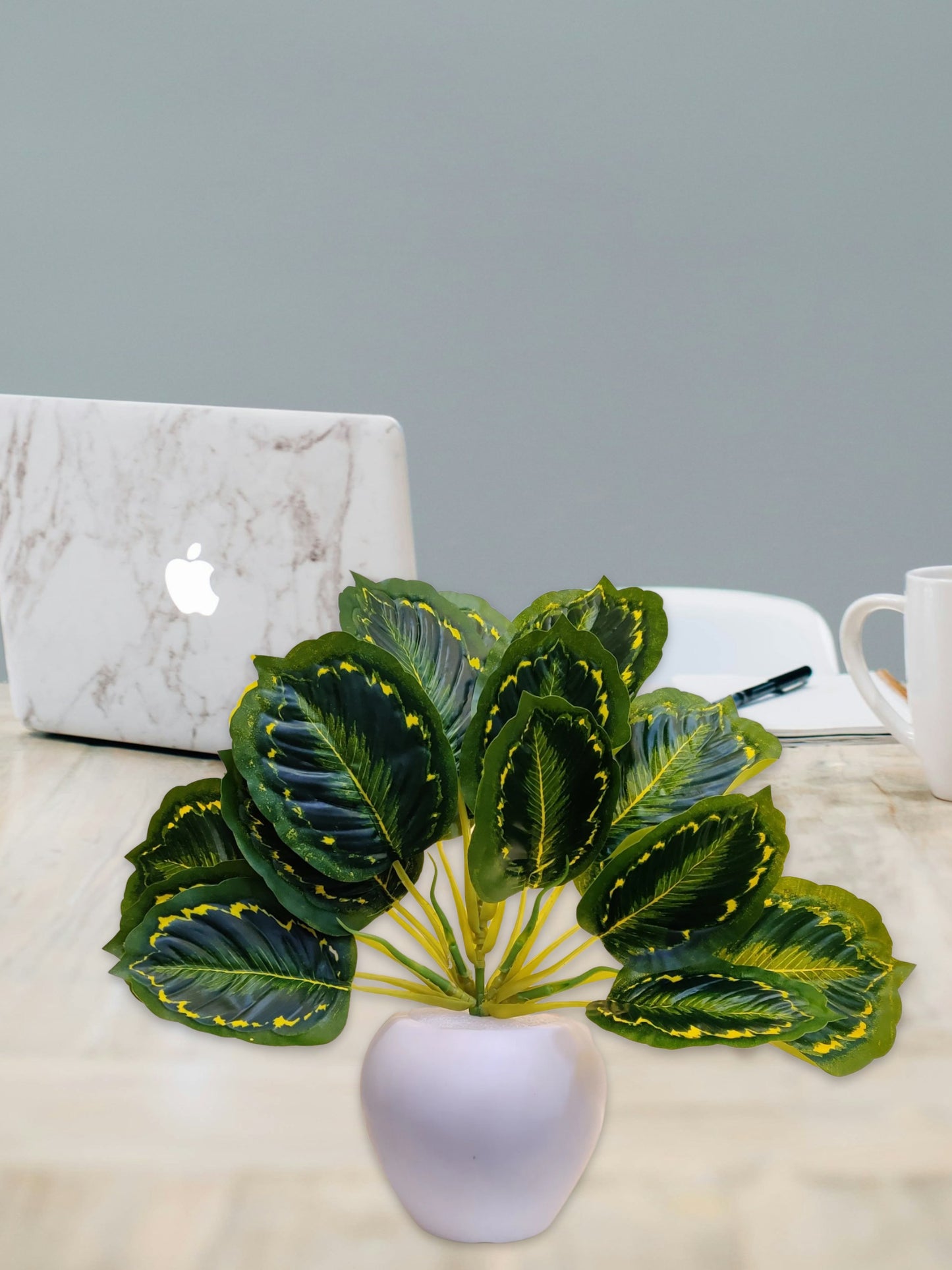 Blooming Beauty: Artificial Plant in Stylish Pot for Effortless Home Decor. Artificial Leaves with Pot Plants for Home Decoration, Leaves Bunch Flowers with Pot Office Decor, Craft and DIY, Combo, Yellow green