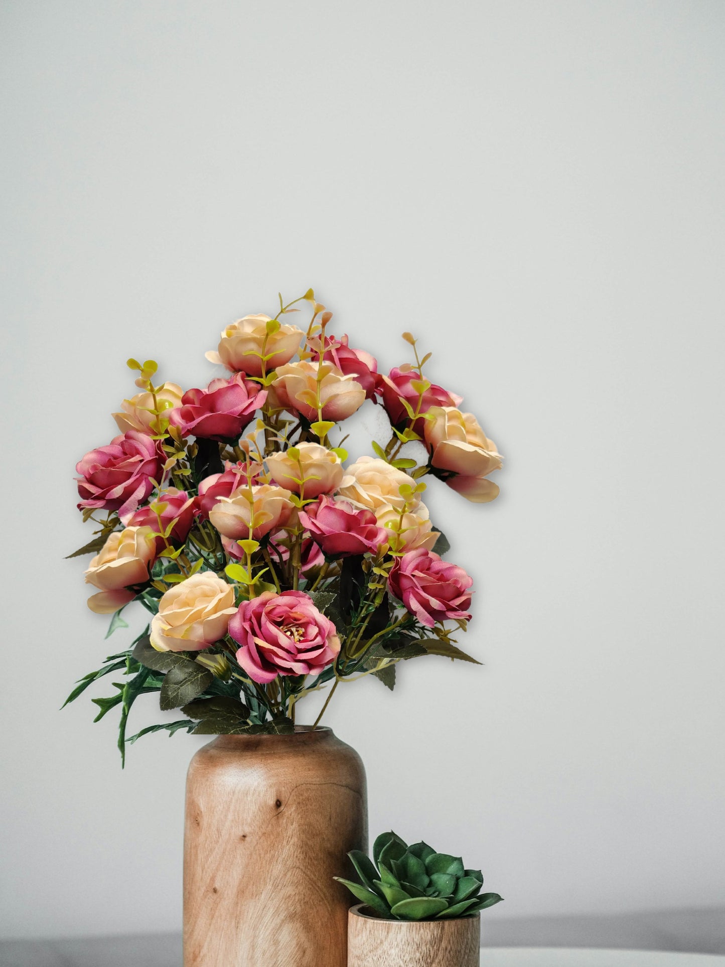 Artificial Flowers for decoration peony rose flower bunch for vase/pot, home/office decor, gift, artificial plant, Craft, Without Vase, Pack of 2 piece, multi, 35 cm height