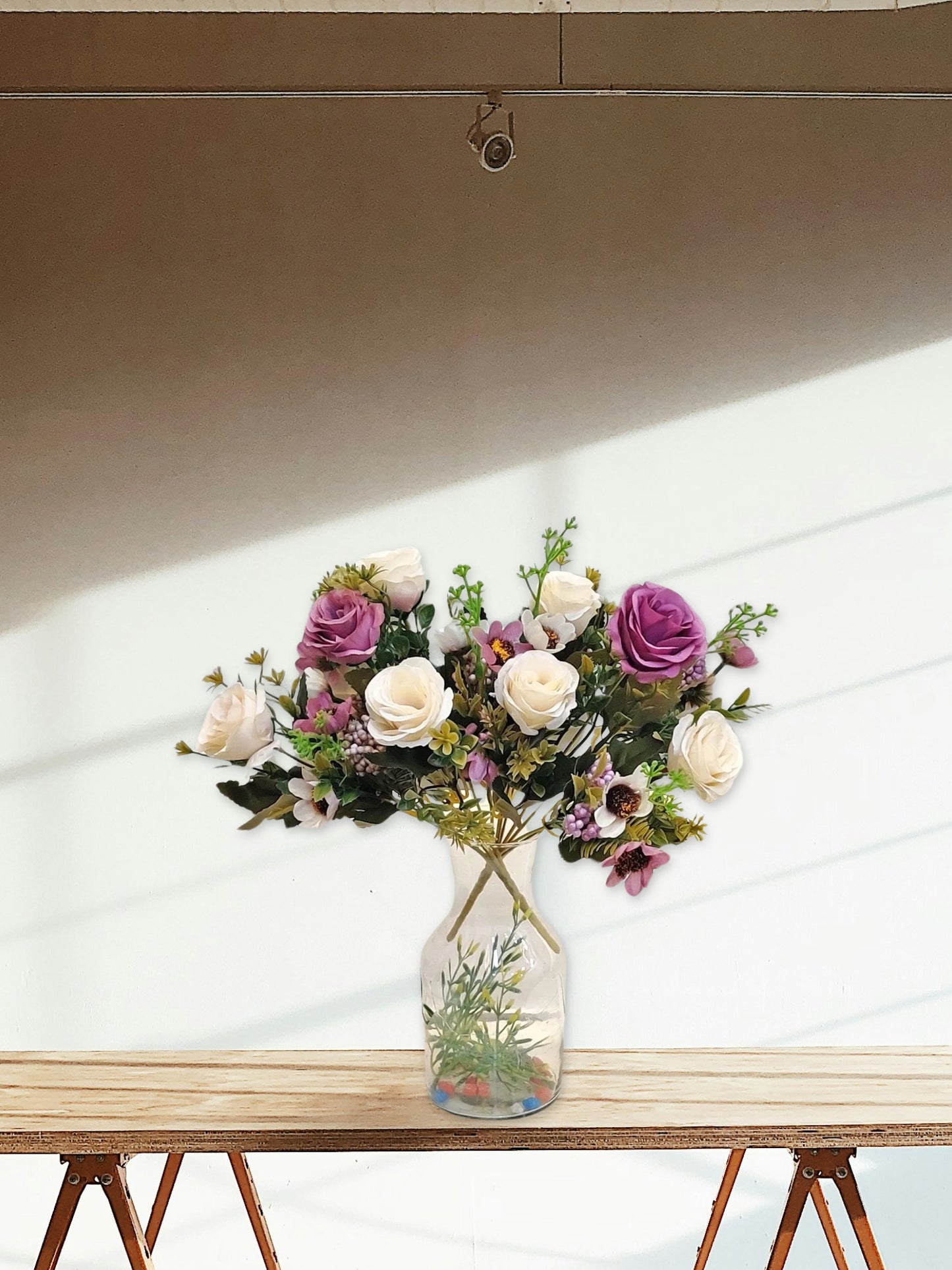 ARTSY® artificial flower for decoration, rose flower bunch, pack of 2 pieces, white purple
