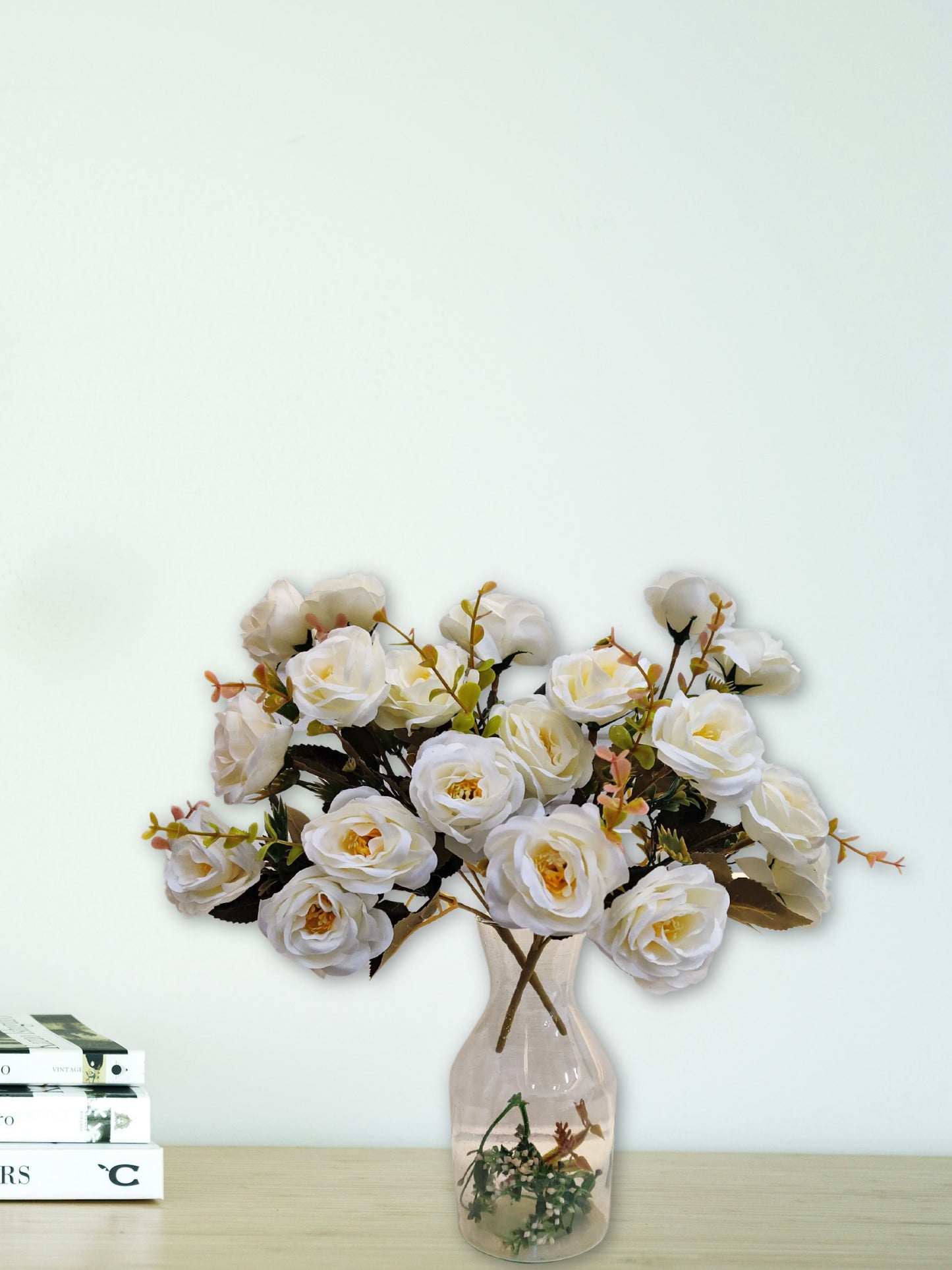 Artificial Flowers for decoration peony rose flower bunch for vase/pot, home/office decor, gift, artificial plant, Craft, Without Vase, combo, Pack of 2 piece, white