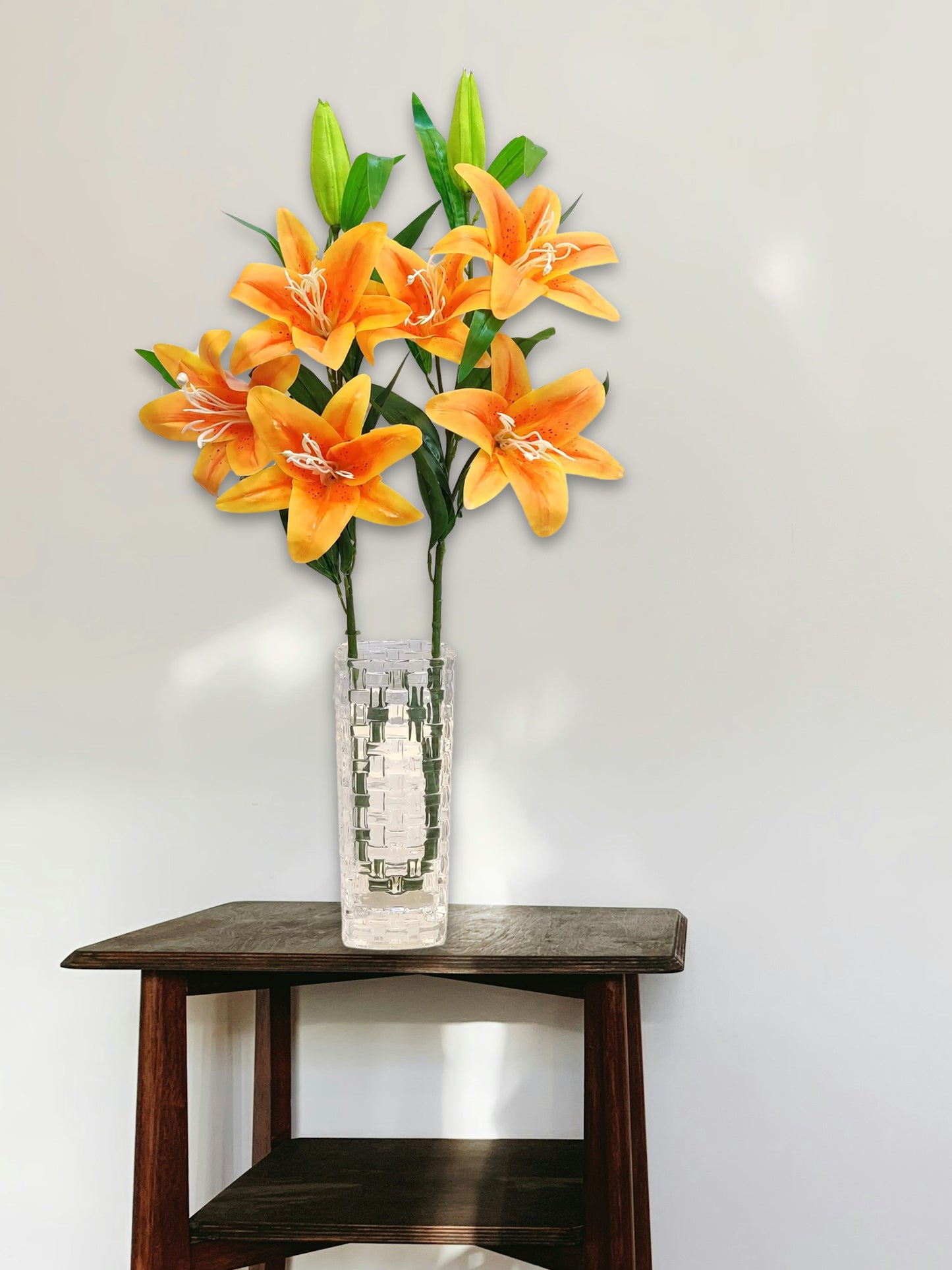 ARTSY Artificial Lily Flower Stick Orange: Timeless Elegance in Every Detail For Home Decor, Office Decor, Vae Filler, Gifting and many more, 3 Big flowers, 100 CM Long