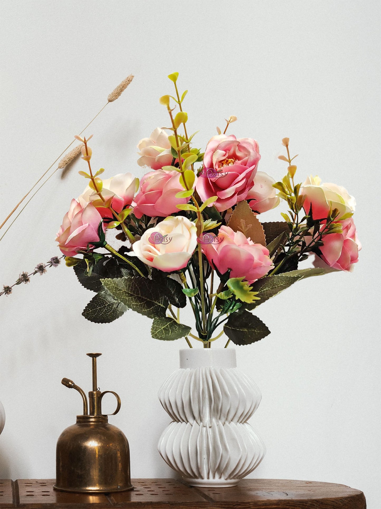 Artificial Flowers for decoration peony rose flower bunch for vase/pot, home/office decor, gift, artificial plant, Craft, Without Vase, Pack of 1 piece, baby pink