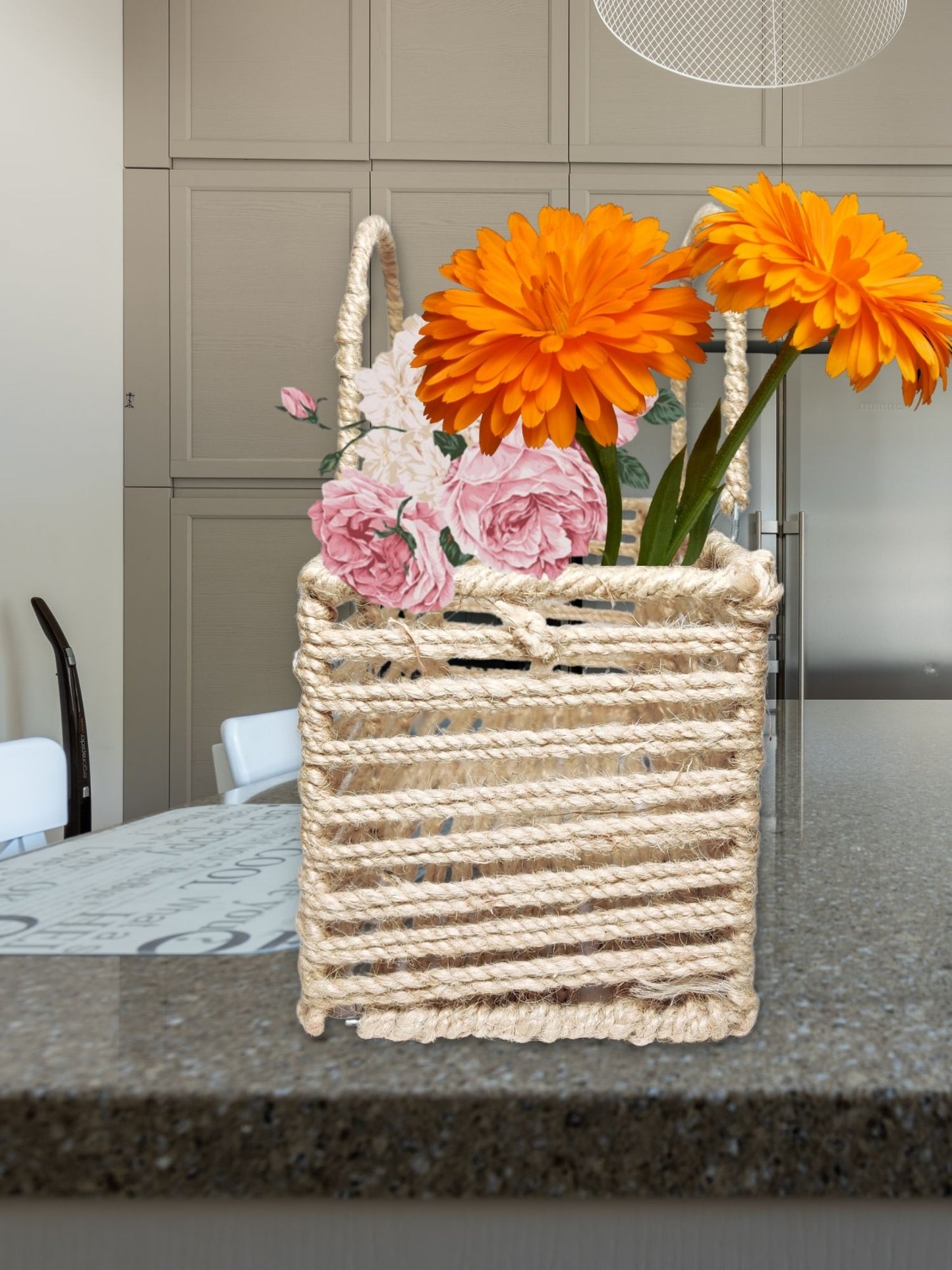 Rustic Elegance: Jute Decorative Basket for Stylish Storage, Organization, travel, gifting, packaging and many more, Pack of 1 Piece, 30 X 13 X 13 CM