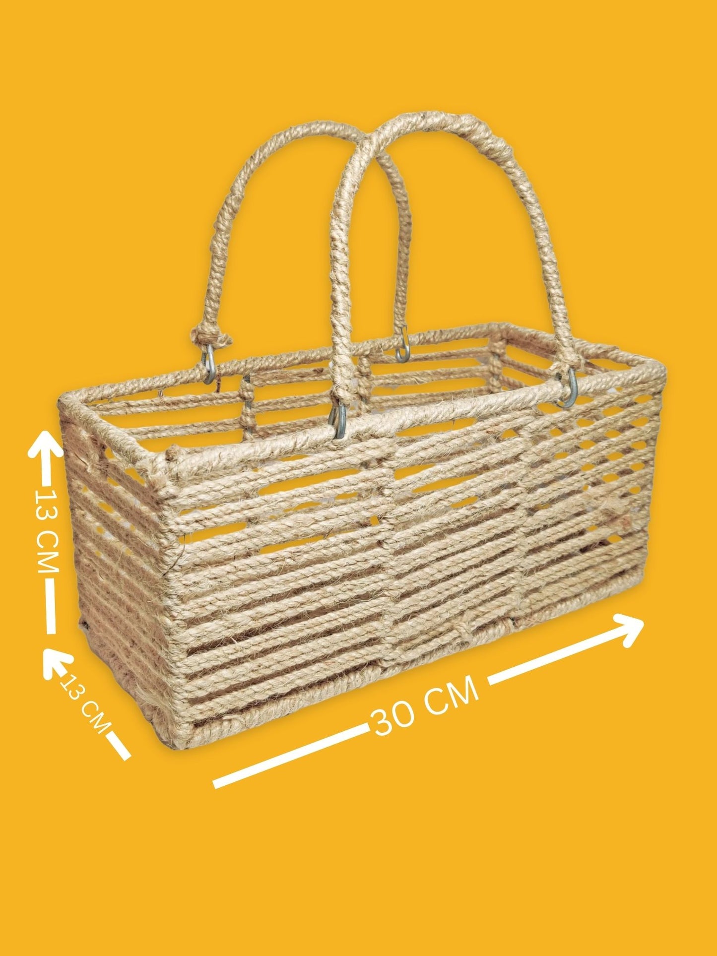Rustic Elegance: Jute Decorative Basket for Stylish Storage, Organization, travel, gifting, packaging and many more, Pack of 1 Piece, 30 X 13 X 13 CM