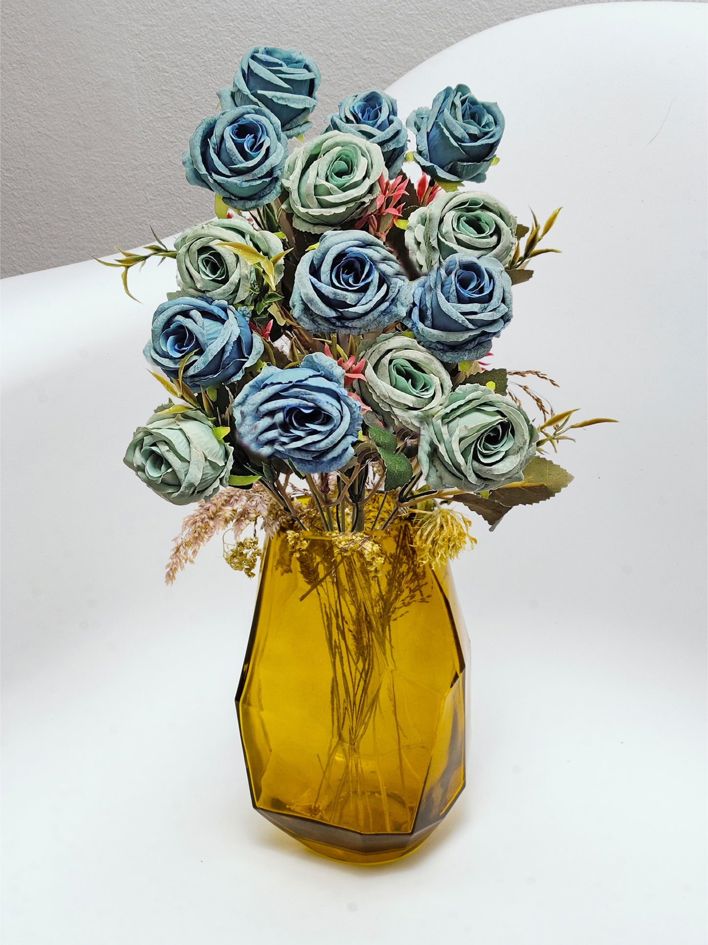 Enchanting Elegance: Artificial Blue Rose Flower For Vase Filler, Home Decoration, DIY craft And Many More, Combo pack of 2 Pieces, Without Vase