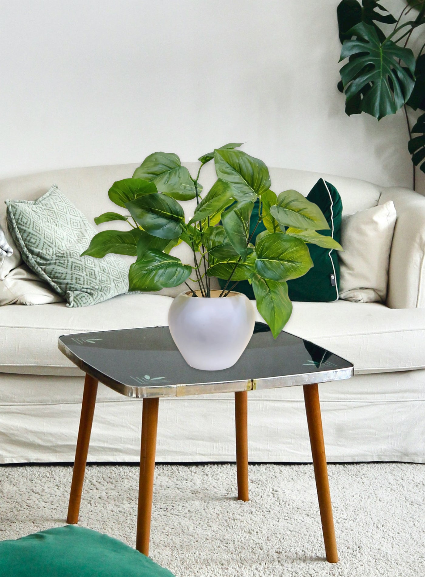 ARTSY® Artificial plants with pot for home decor, leaves, plants for pot/vase, home/office decor, gift, craft, artificial leaves flowers with pot, combo, pack of 1 piece, 35 cm height, dark green