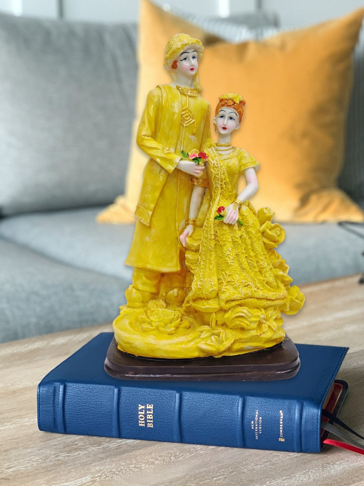 ARTSY® Love Eternal - Couple Idol Figurine Pair showpiece for table top, gifting, beige, 1 Piece