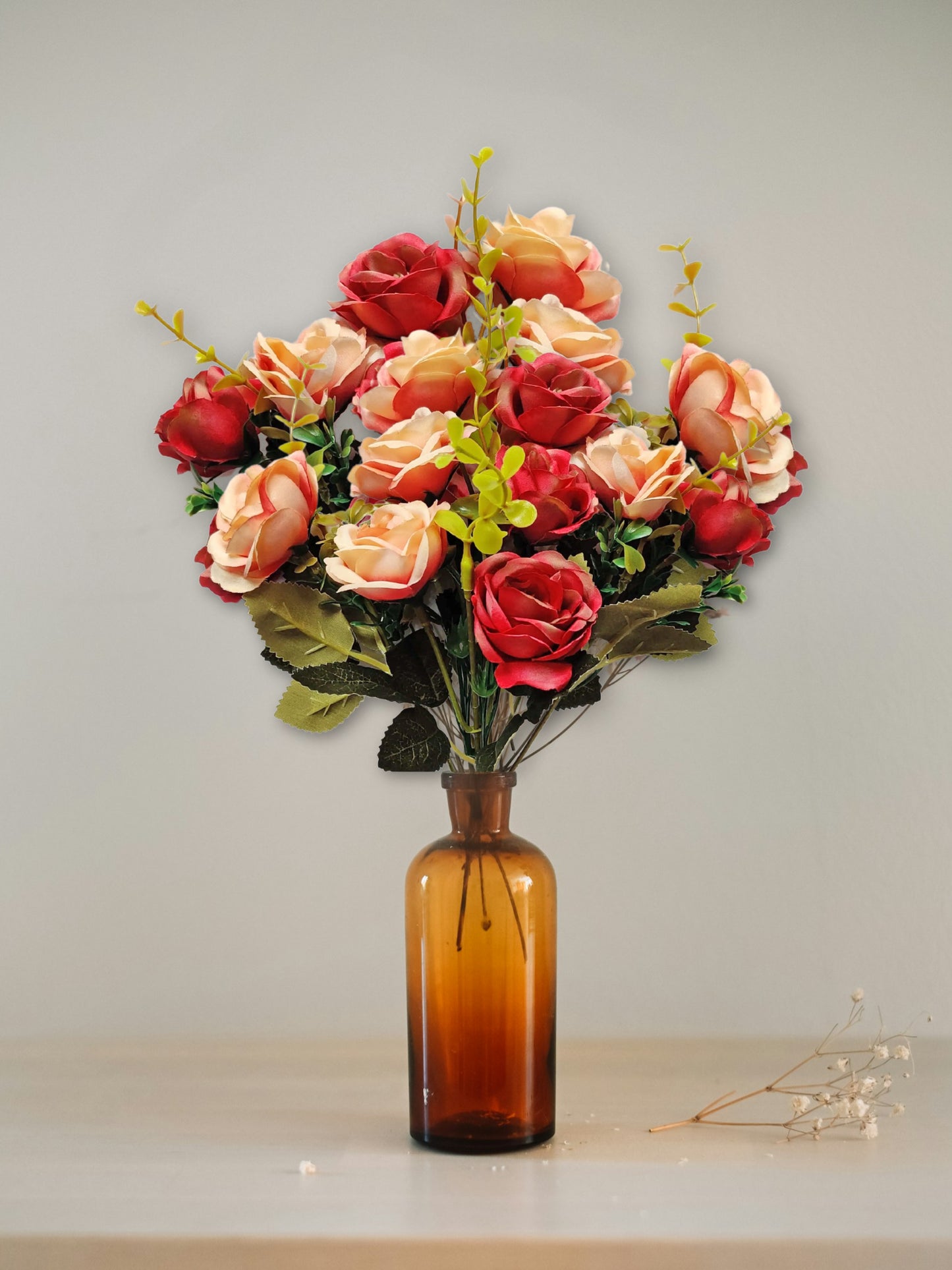 Artificial Flowers for decoration peony rose flower bunch for vase/pot, home/office decor, gift, artificial plant, Craft, Without Vase, Pack of 2 piece, pink, 35 cm height