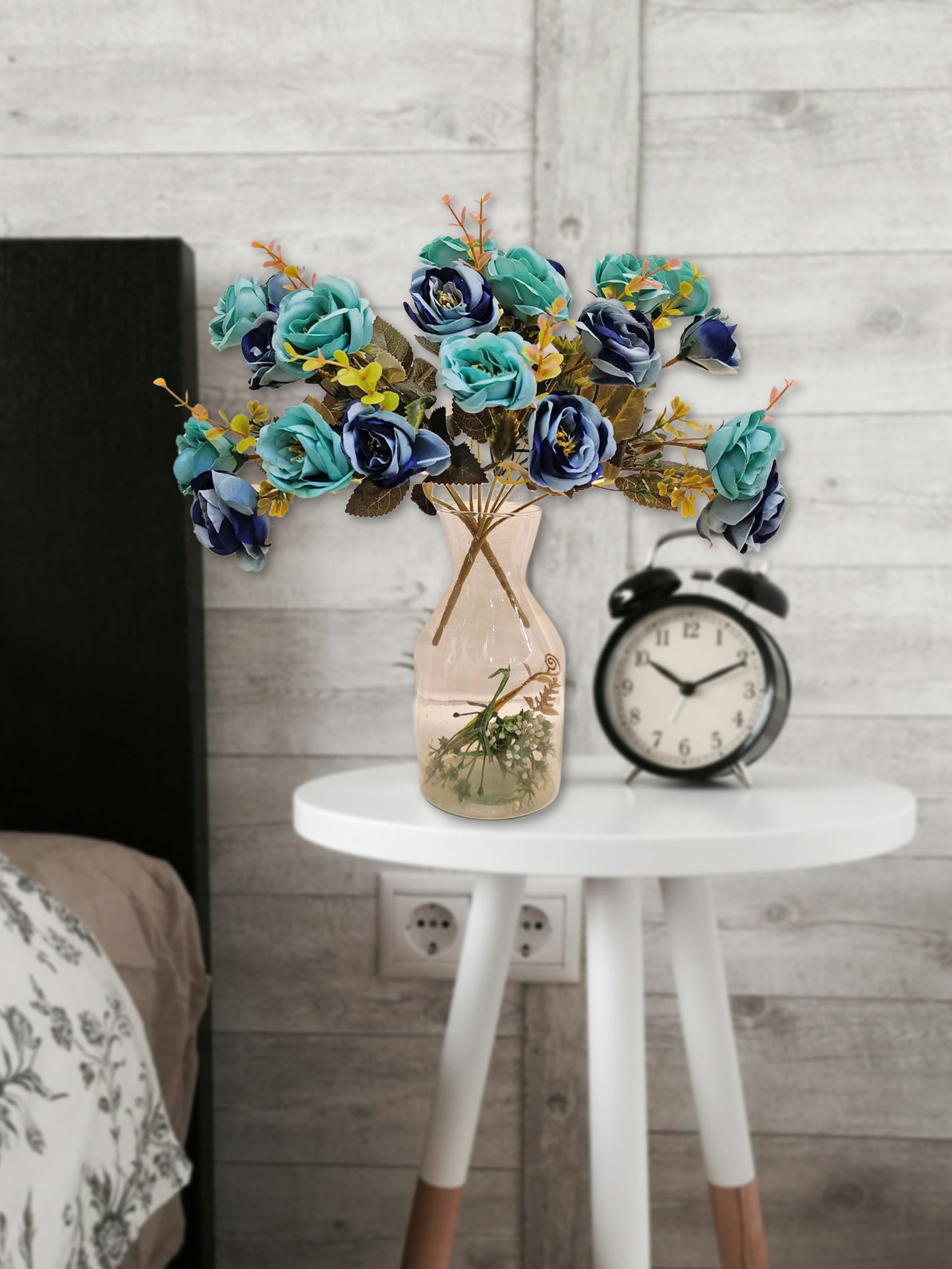 Artificial Flowers for decoration peony rose flower bunch for vase/pot, home/office decor, gift, artificial plant, Craft, Without Vase, Pack of 2 piece, blue, 35 cm height