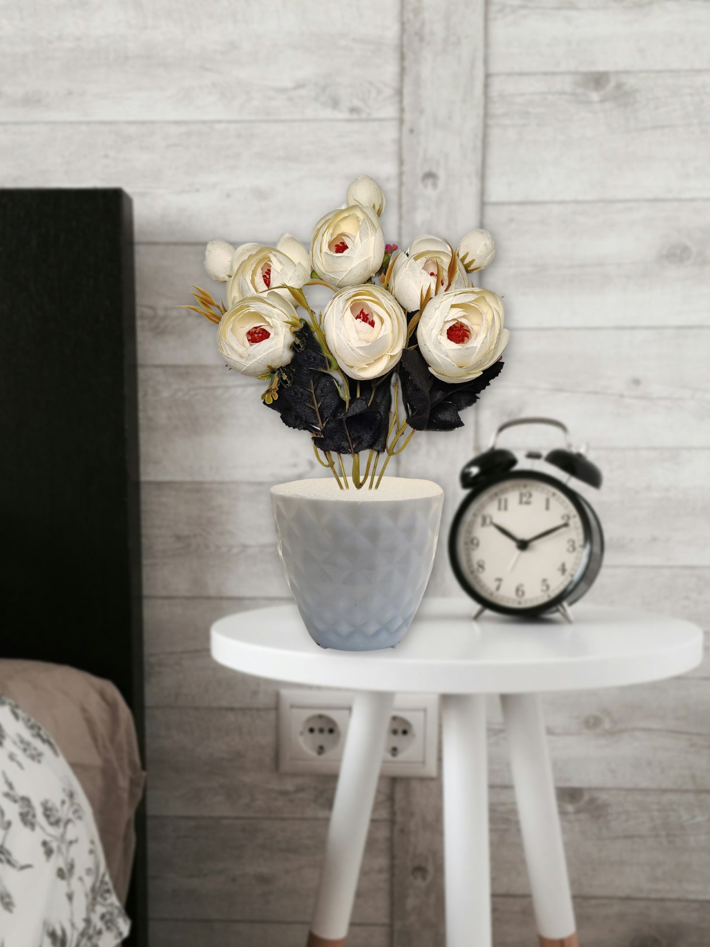ARTSY® Artificial flowers with pot for Home decoration, table top, office decor, peony flowers, craft, gift, 35 cm height, White, Pack of 1 Piece