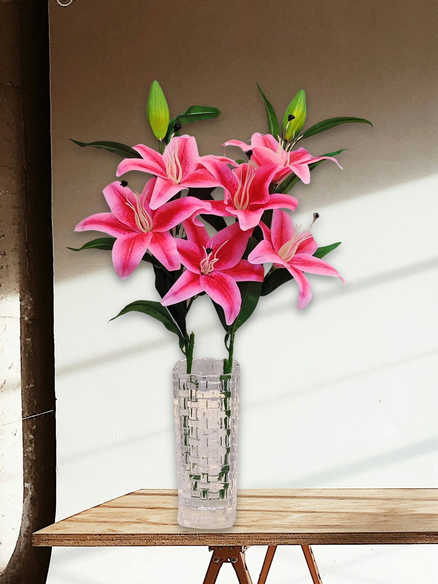 Enchanting Pink Artificial Lily Flower Stick: Timeless Elegance in Every Detail For Home Decor, Office Decor, Vae Filler, Gifting and many more, 3 Big flowers, 100 CM Long