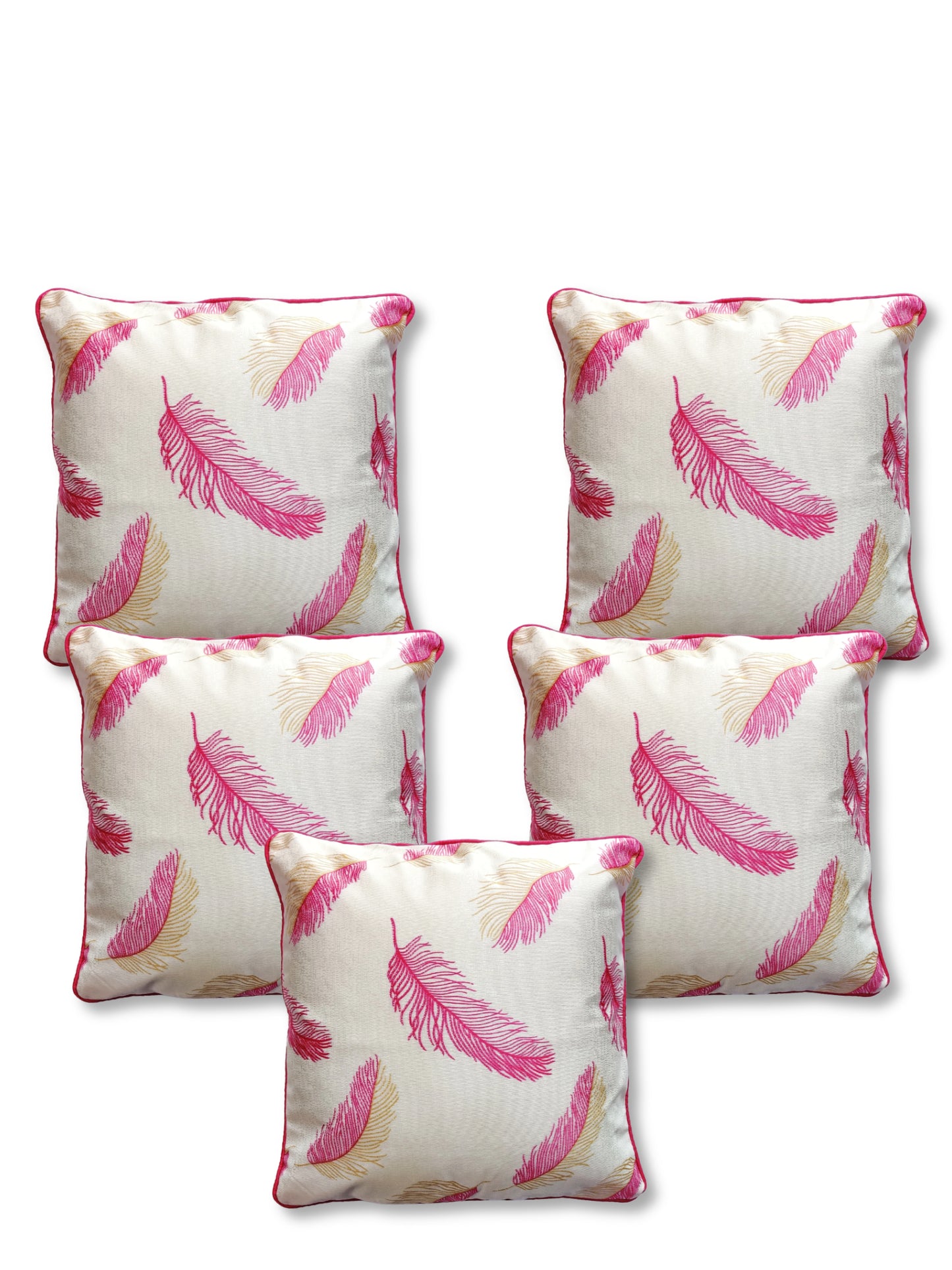 Vibrantly Printed Set of 5 Cushion Covers – Instant Elegance for Your Space, 16 X 16 Inches, White Pink