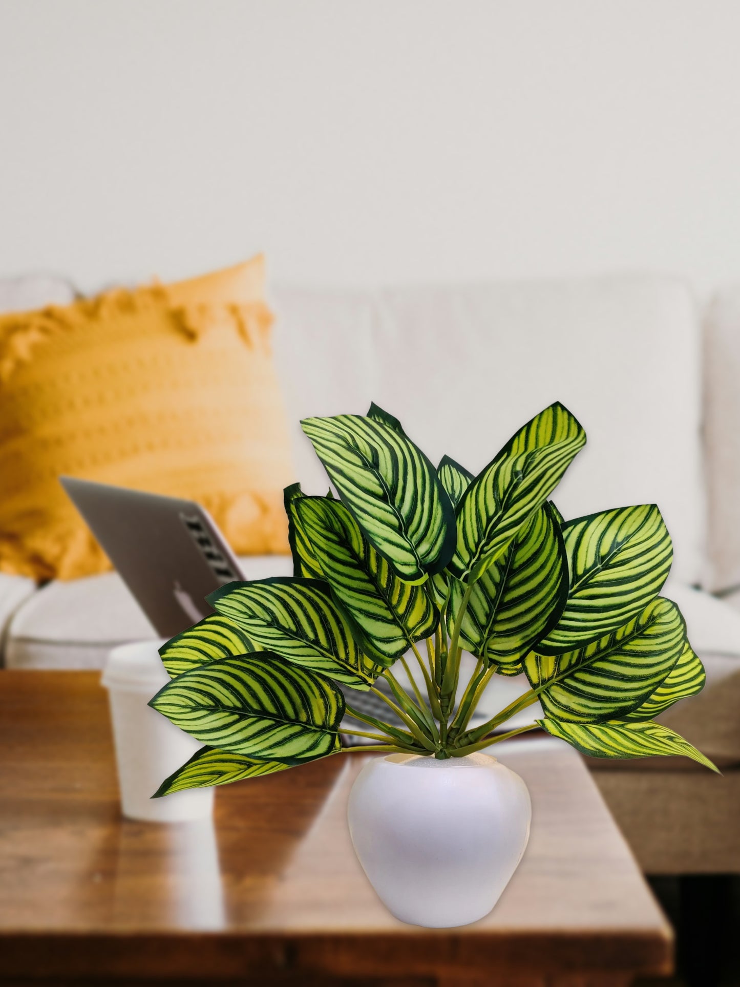 Blooming Beauty: Artificial Plant in Stylish Pot for Effortless Home Decor. Artificial Leaves with Pot Plants for Home Decoration, Leaves Bunch Flowers with Pot Office Decor, Craft and DIY, Combo, Green mix