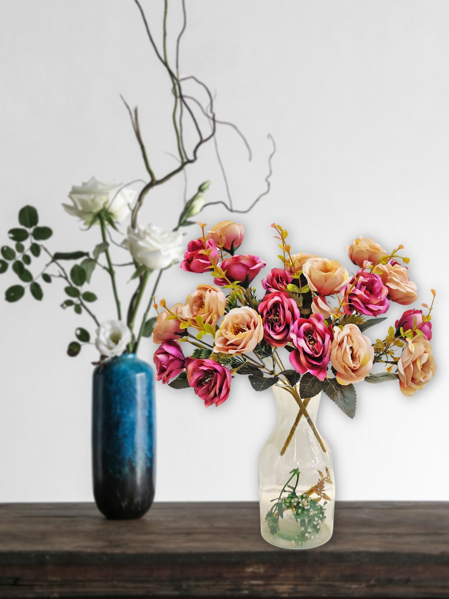 Artificial Flowers for decoration peony rose flower bunch for vase/pot, home/office decor, gift, artificial plant, Craft, Without Vase, Pack of 2 piece, multi, 35 cm height