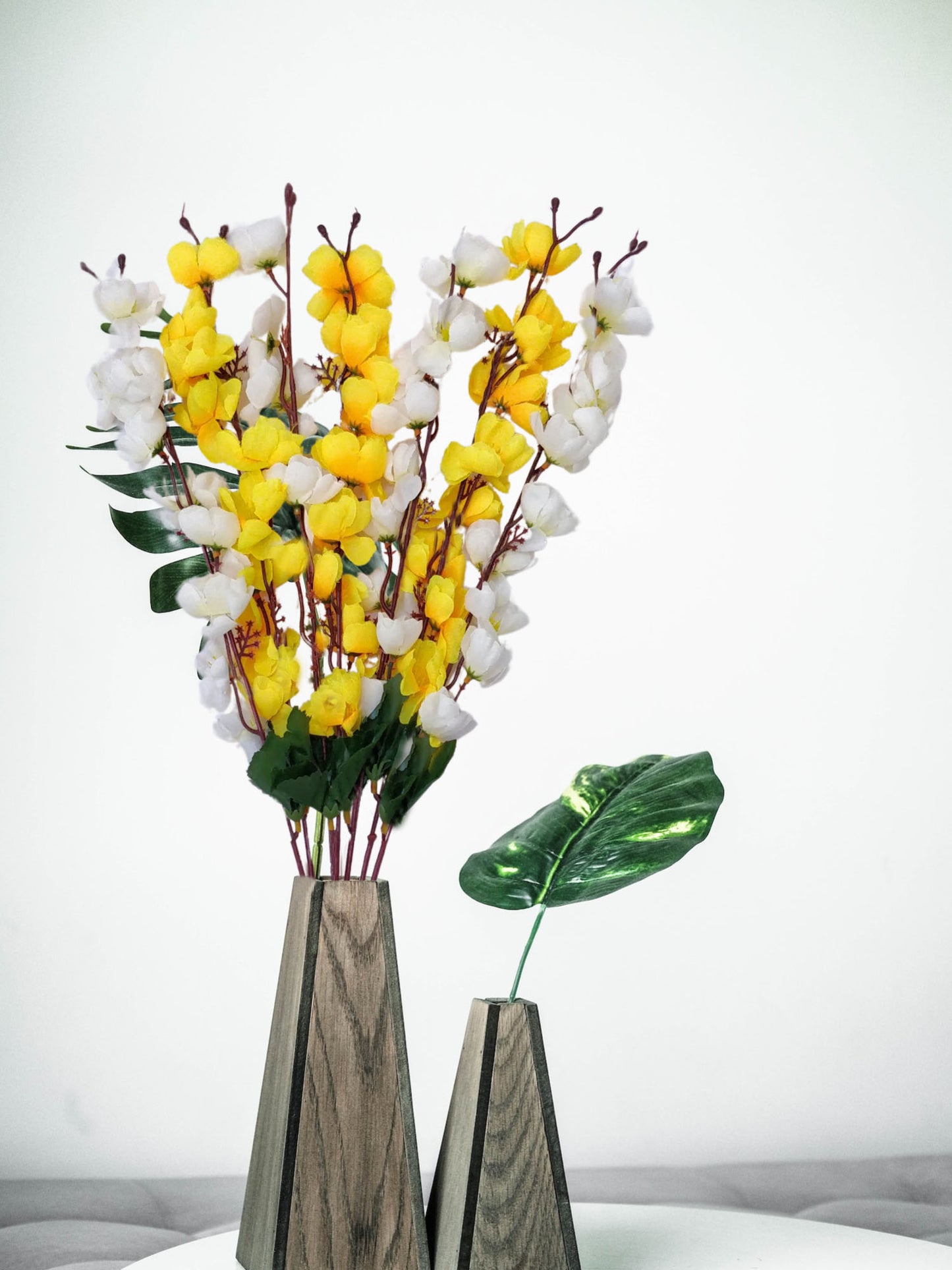 ARTSY® Serene White and Cheerful Yellow Artificial Cherry Blossom Flower Bunch For Home Decoration Vase Filler - One Piece, Without Vase 55 CM Long