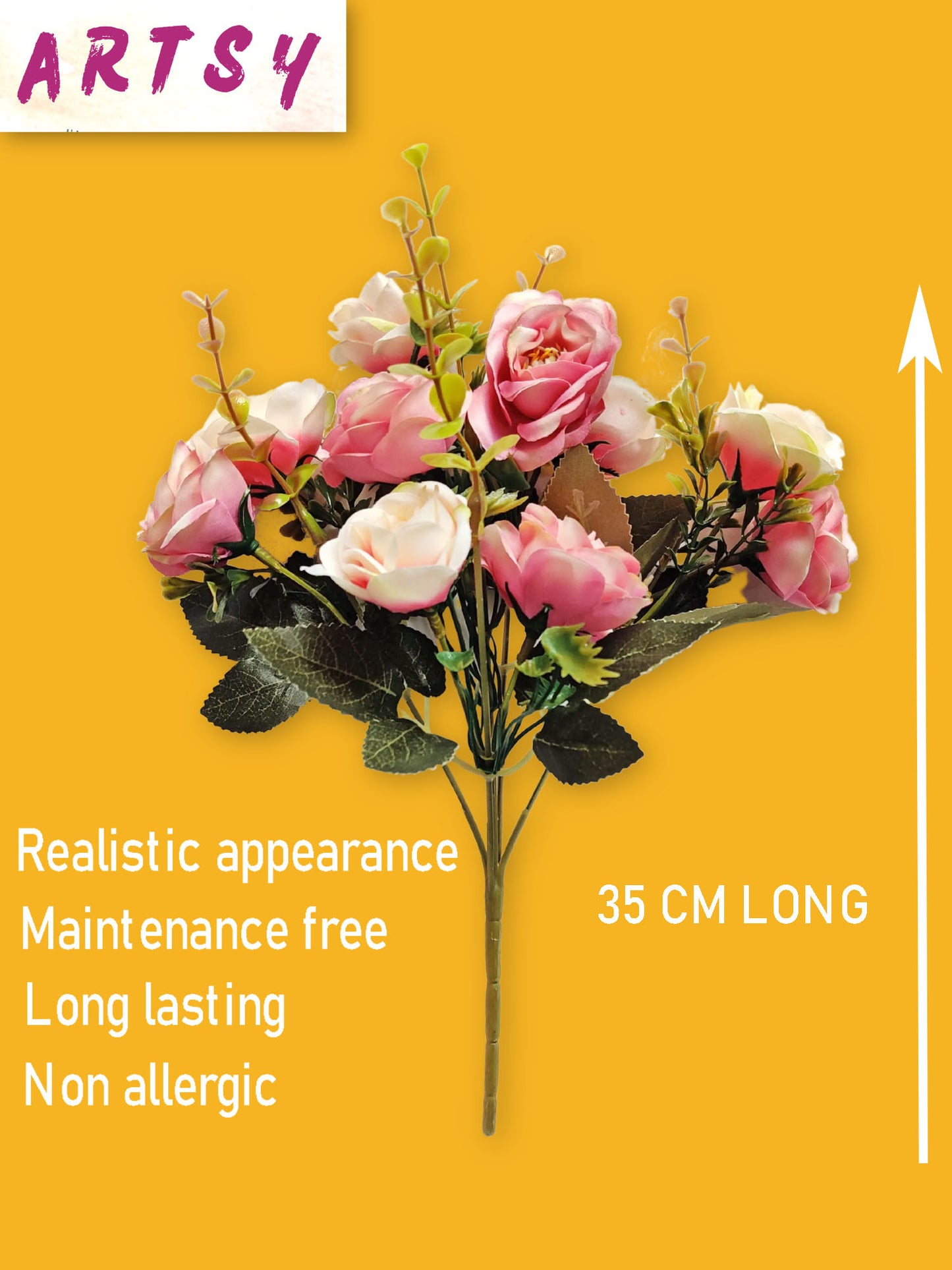 Artificial Flowers for decoration peony rose flower bunch for vase/pot, home/office decor, gift, artificial plant, Craft, Without Vase, Pack of 1 piece, baby pink