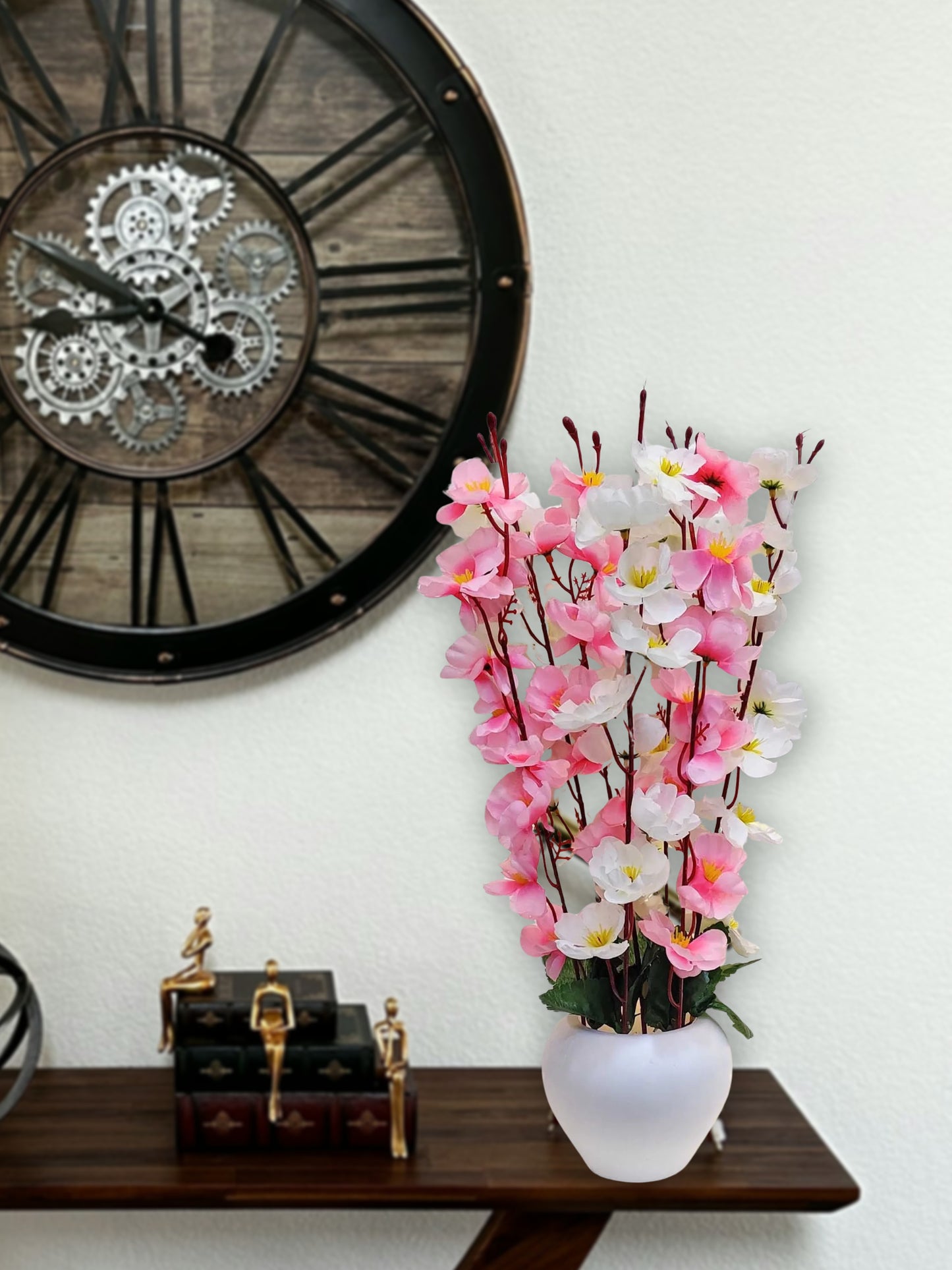 ARTSY® Artificial Flowers With Pot For Home Decoration, Office Decor Cherry Blossom combo, Lightpink White, 1 Piece