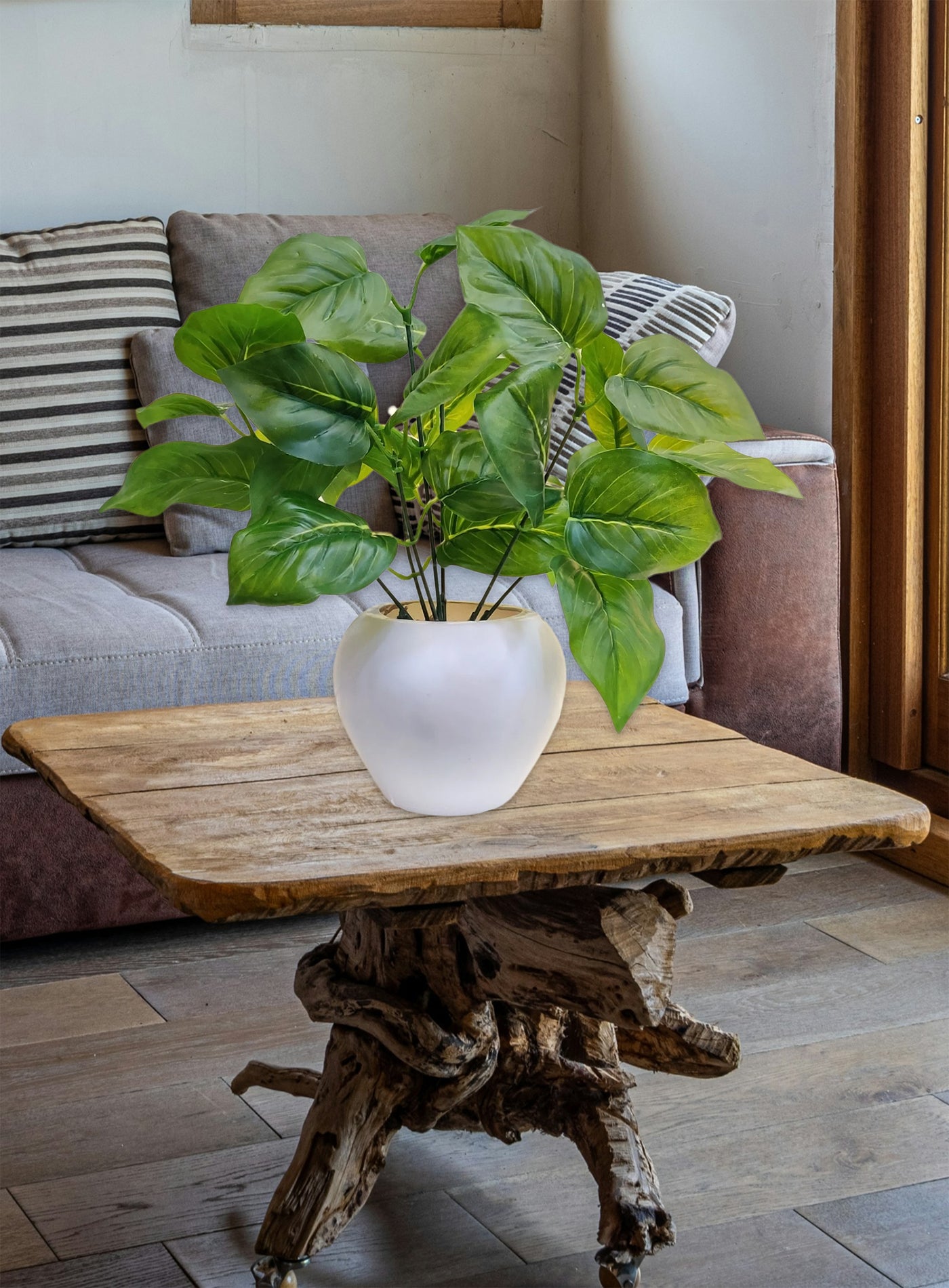 ARTSY® Artificial plants with pot for home decor, leaves, plants for pot/vase, home/office decor, gift, craft, artificial leaves flowers with pot, combo, pack of 1 piece, 35 cm height, dark green